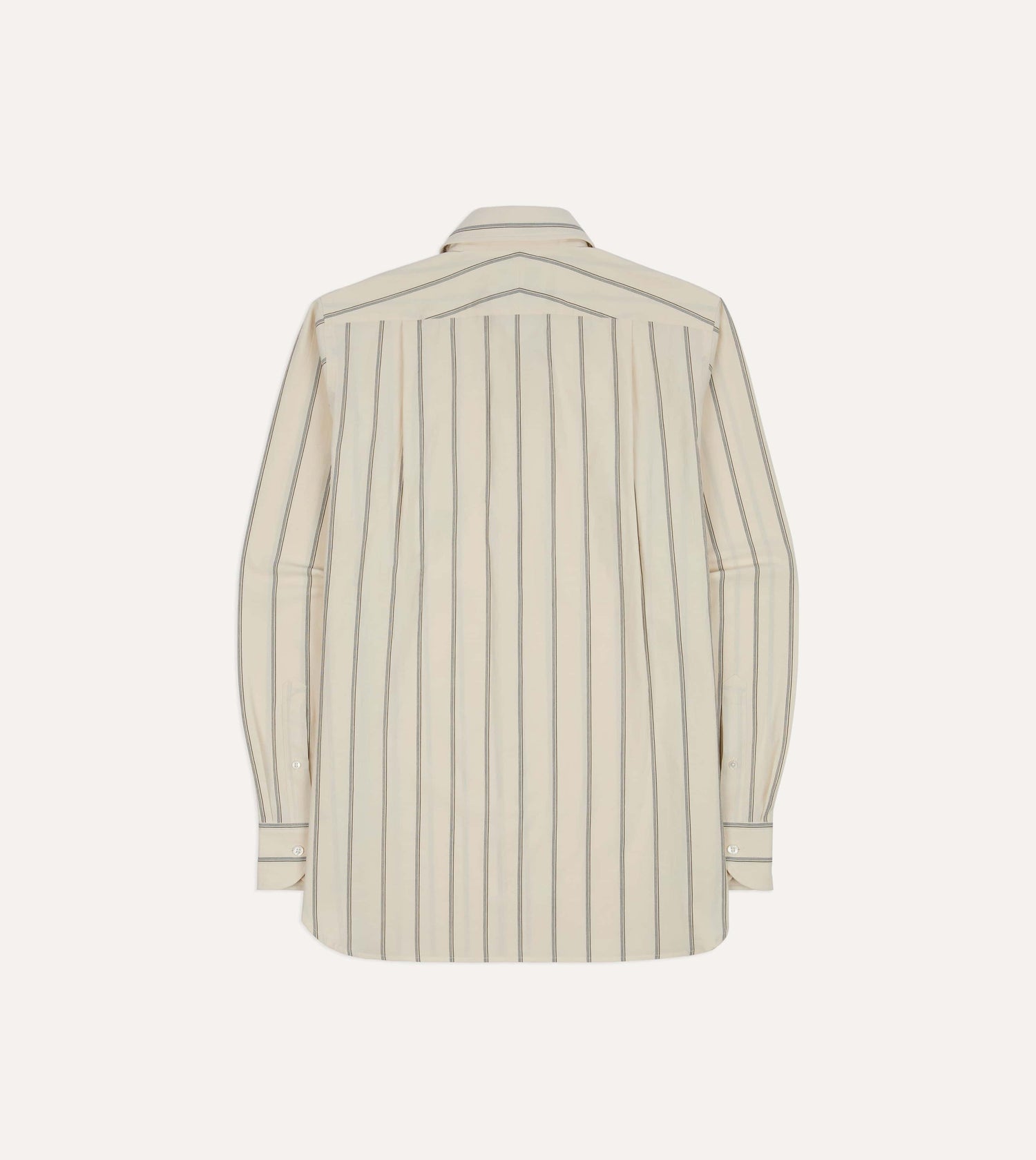 Drake's by A. Levine Ecru Stripe Cotton Long Point Collar Shirt