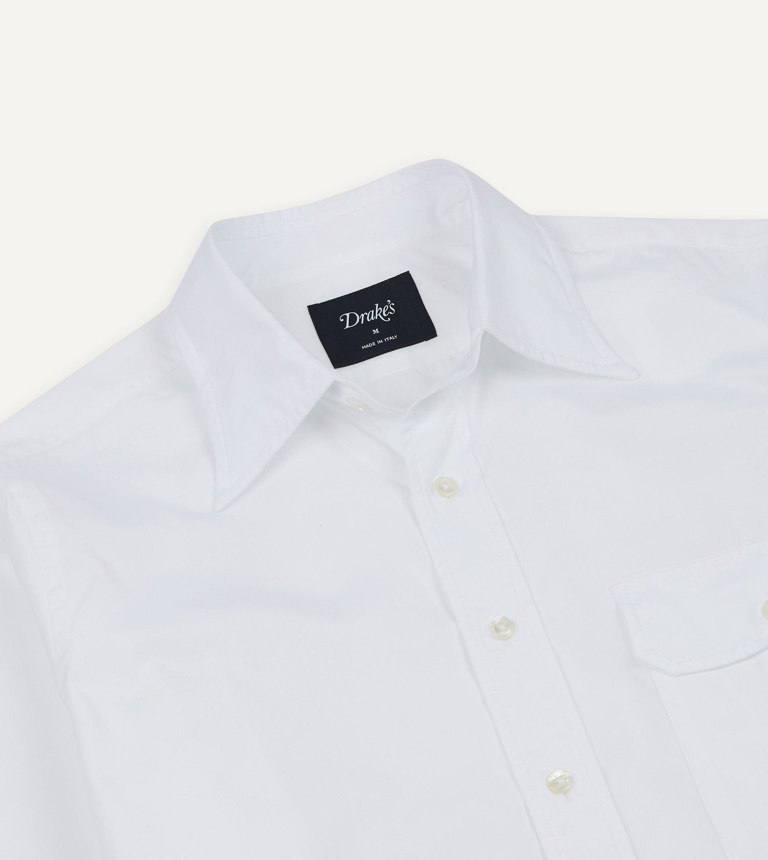 White Long Point Collar Flap Pocket Poplin Shirt