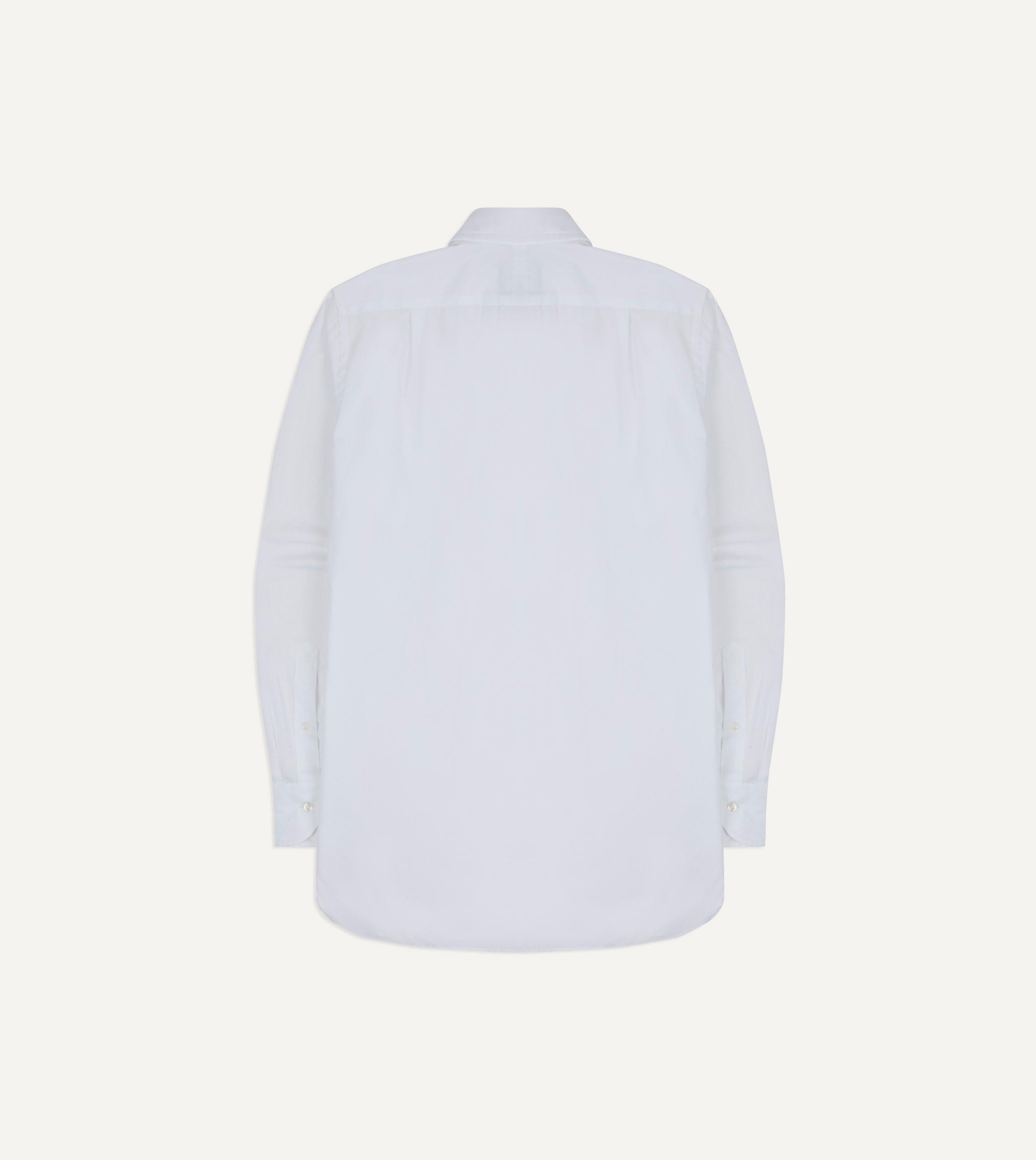 White Long Point Collar Flap Pocket Poplin Shirt