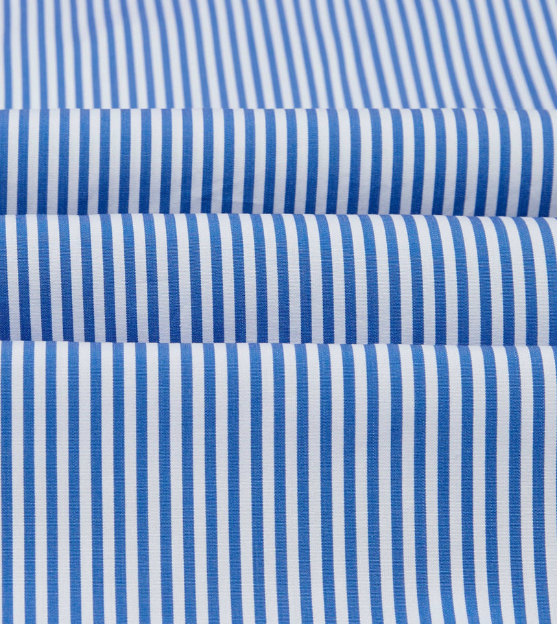 Blue and White Stripe Long Point Collar Flap Pocket Poplin Shirt