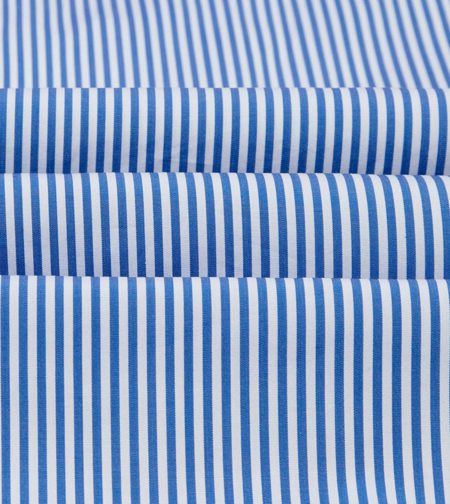 Blue and White Stripe Long Point Collar Flap Pocket Poplin Shirt