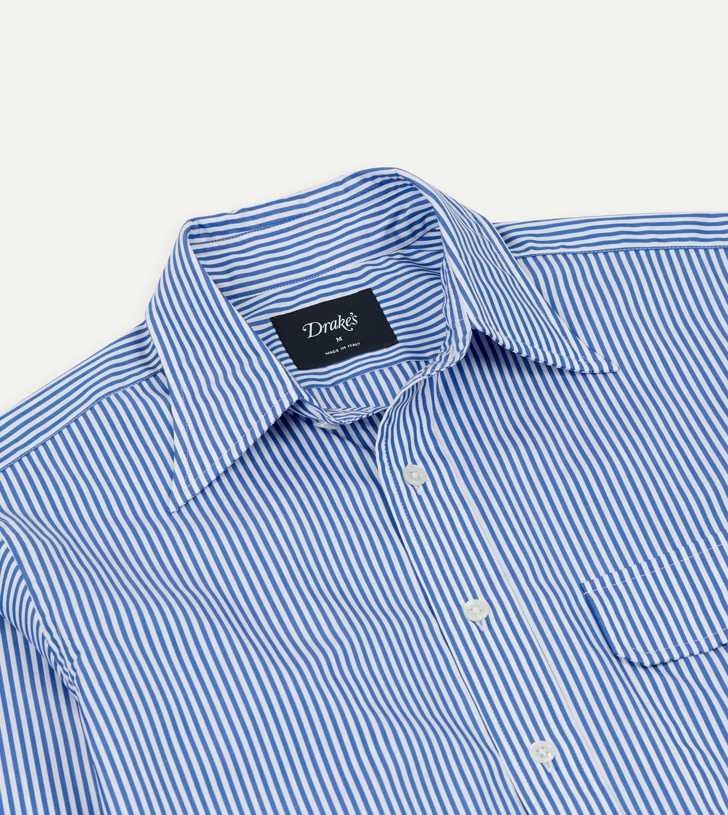 Blue and White Stripe Long Point Collar Flap Pocket Poplin Shirt