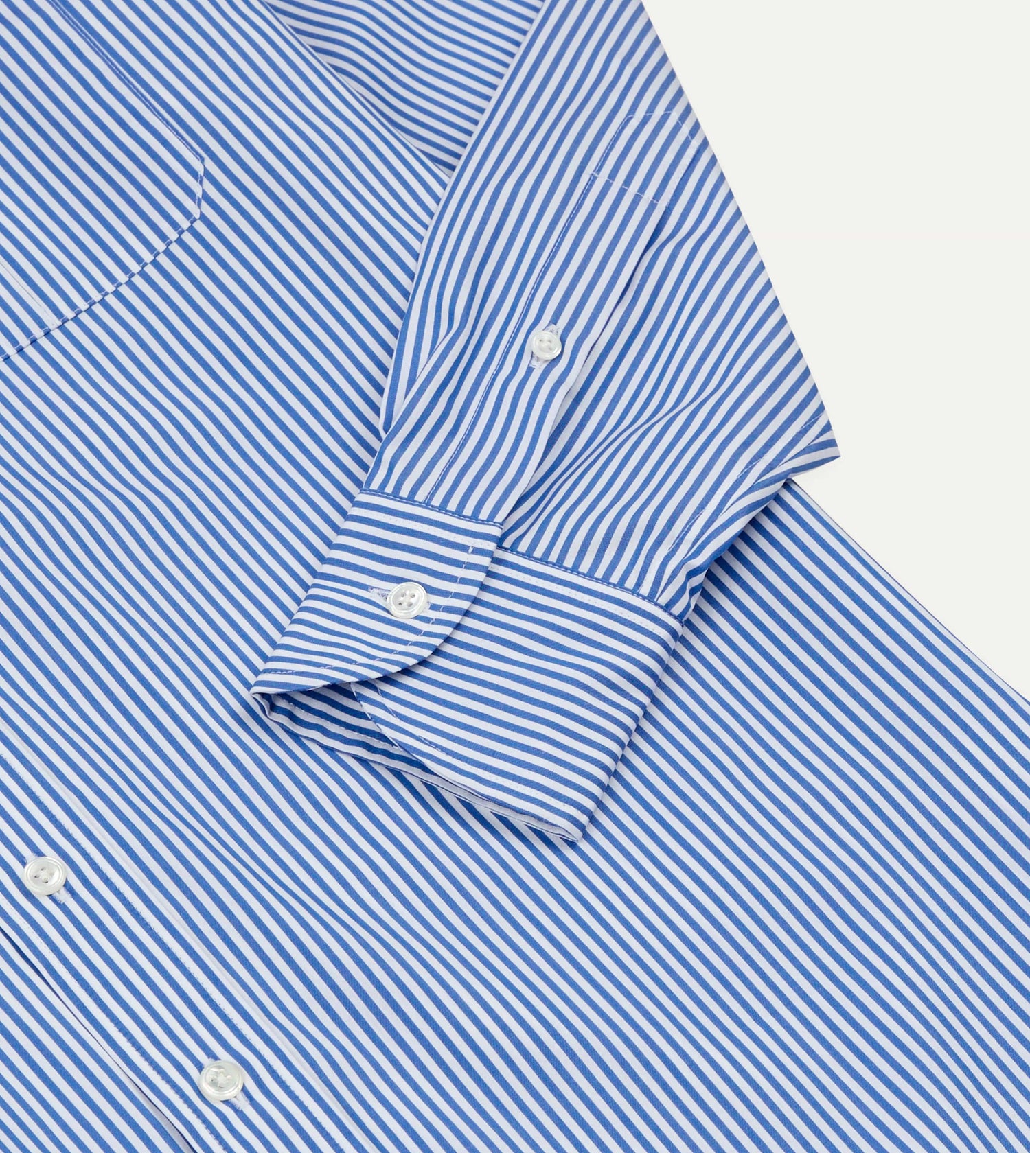 Blue and White Stripe Long Point Collar Flap Pocket Poplin Shirt