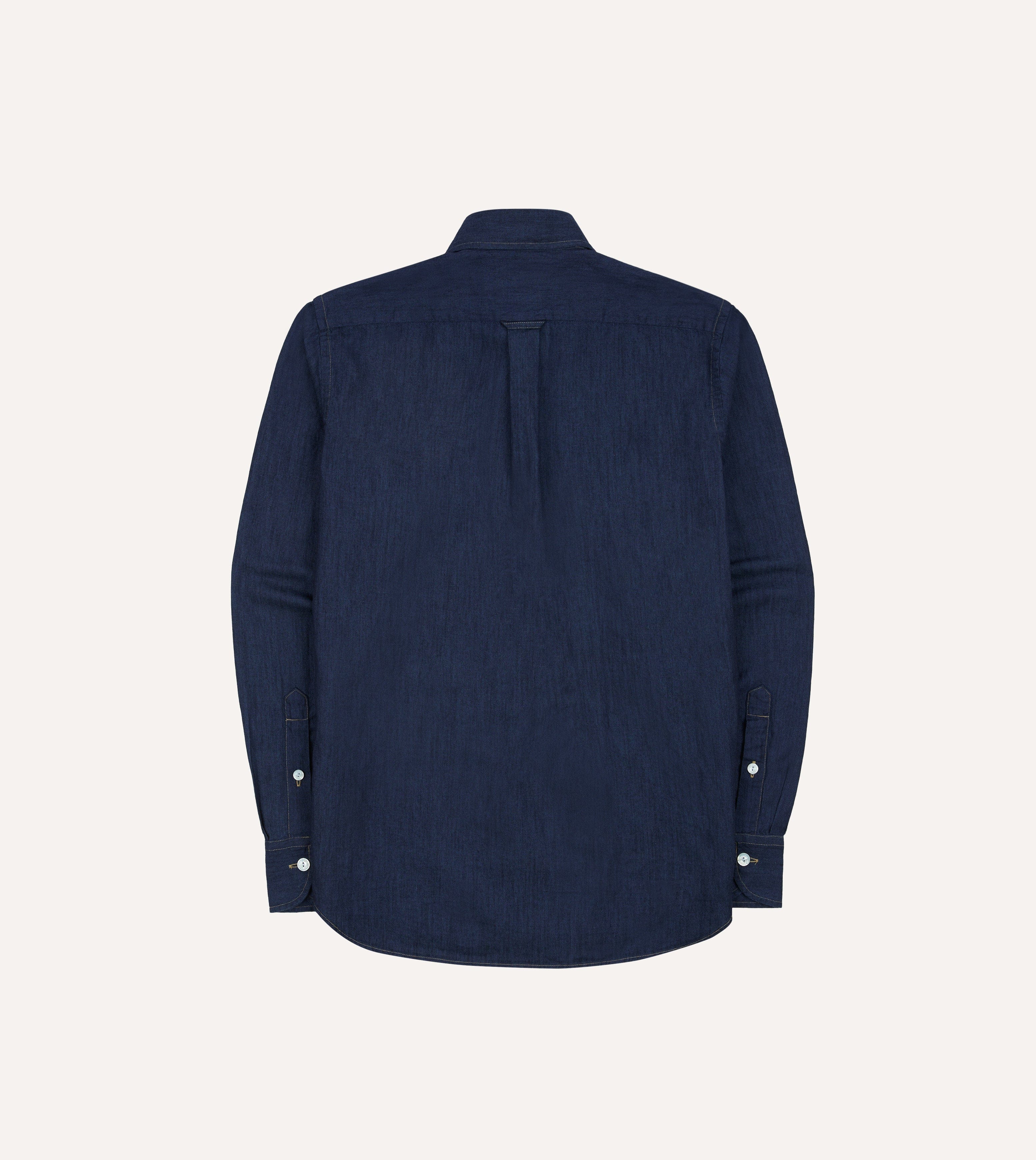 Navy Cotton Linen Two-Pocket Work Shirt
