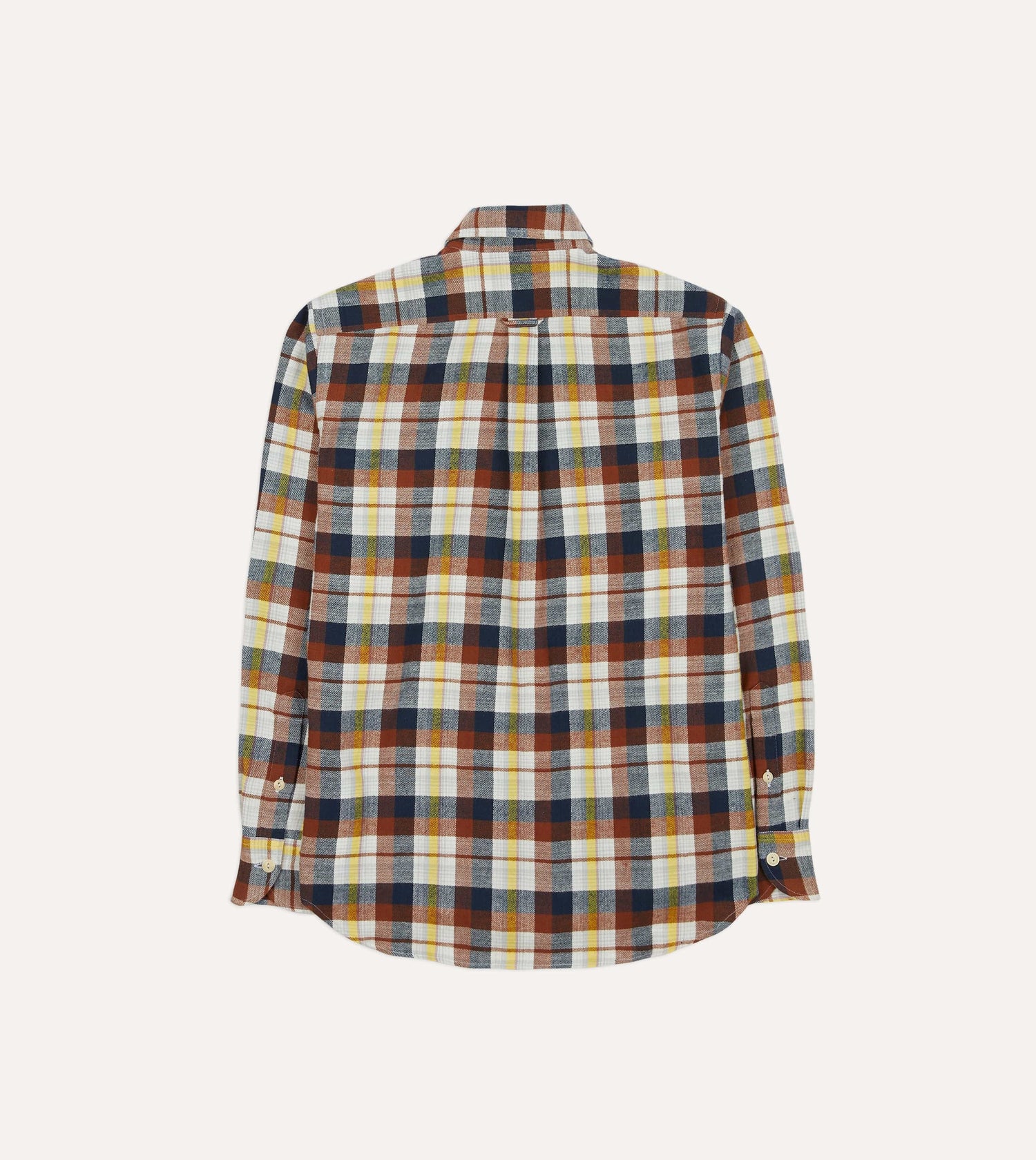 Navy, White and Rust Check Brushed Cotton Two-Pocket Work Shirt