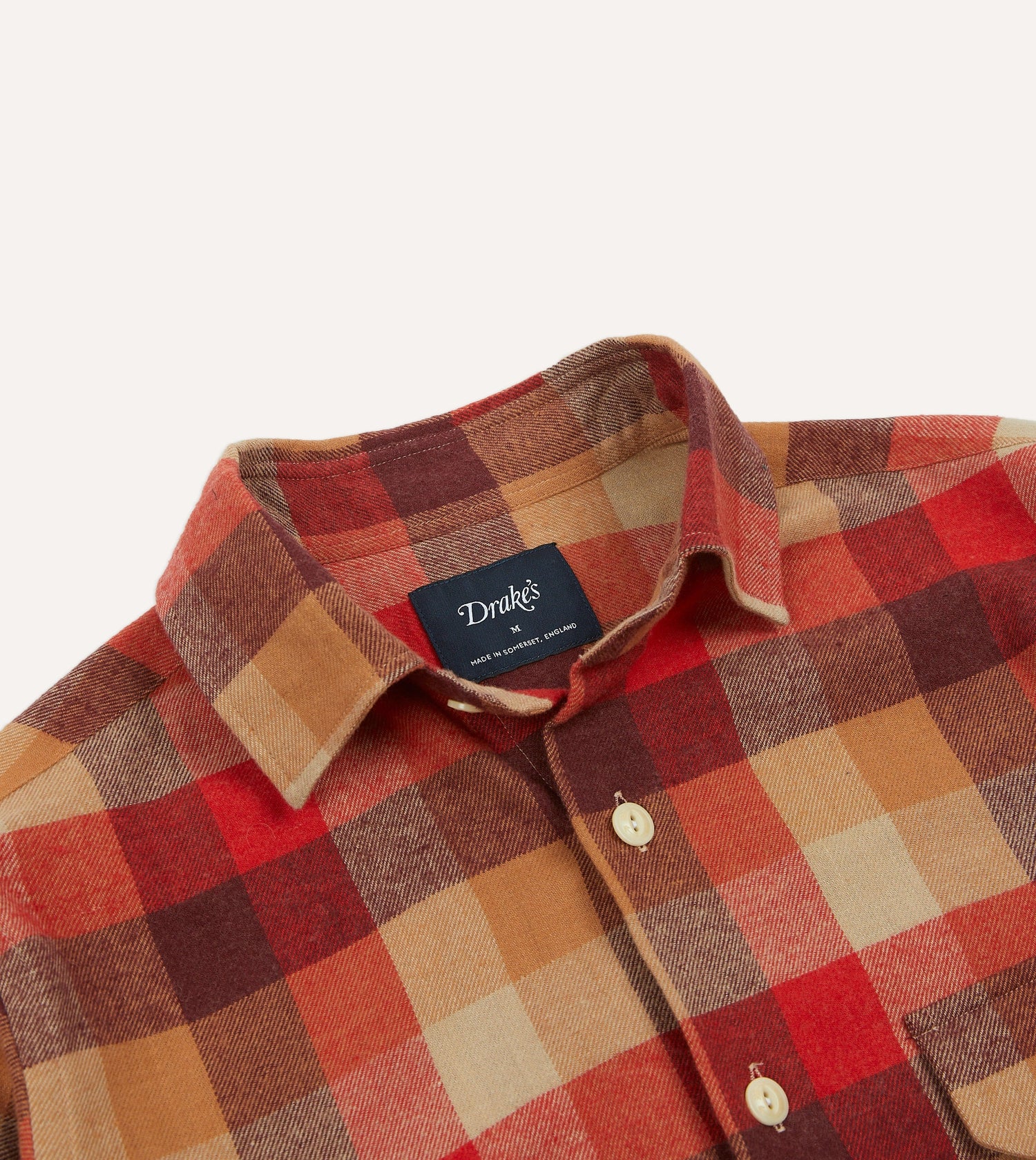 Red and Brown Check Brushed Cotton Two-Pocket Work Shirt