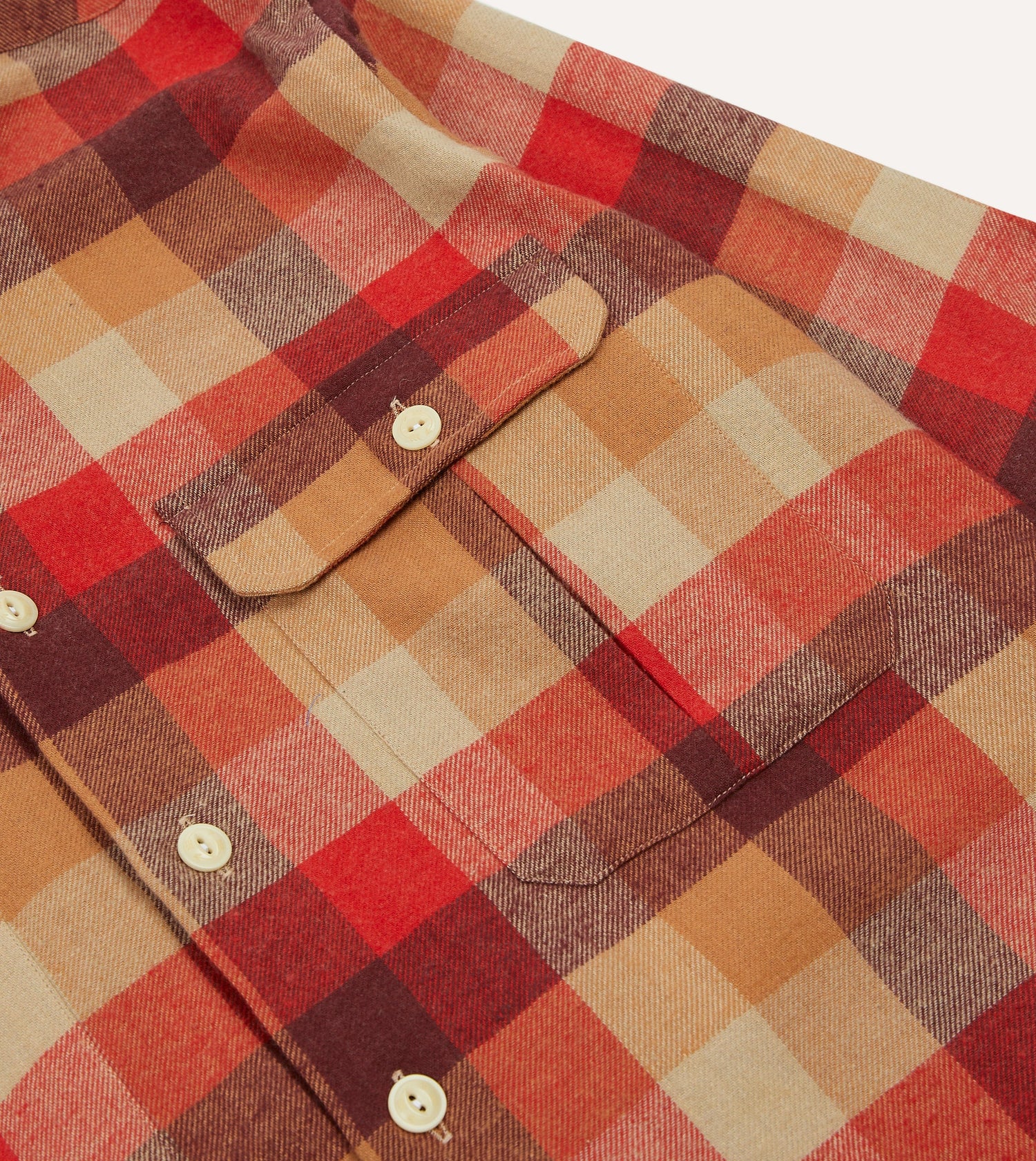 Red and Brown Check Brushed Cotton Two-Pocket Work Shirt