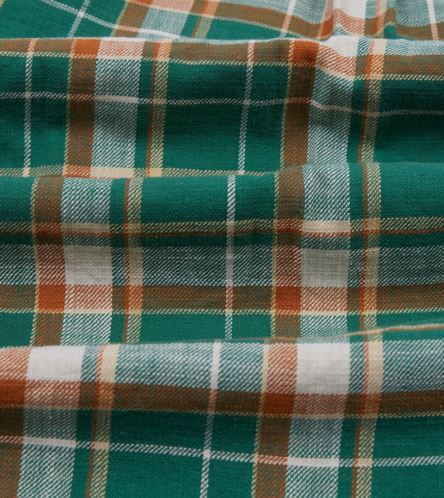 Green and Yellow Check Slub Brushed Cotton Two-Pocket Work Shirt
