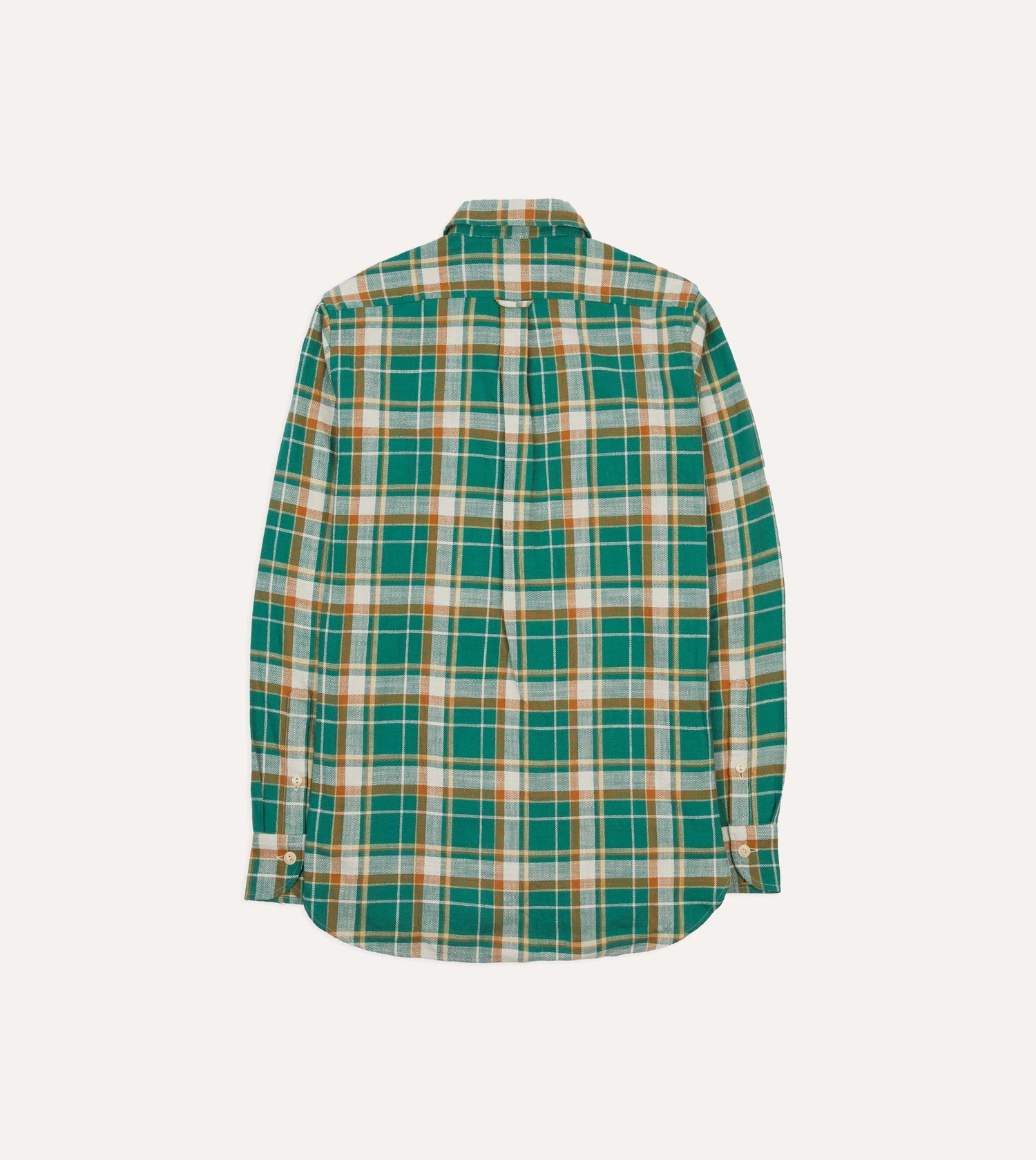 Green and Yellow Check Slub Brushed Cotton Two-Pocket Work Shirt