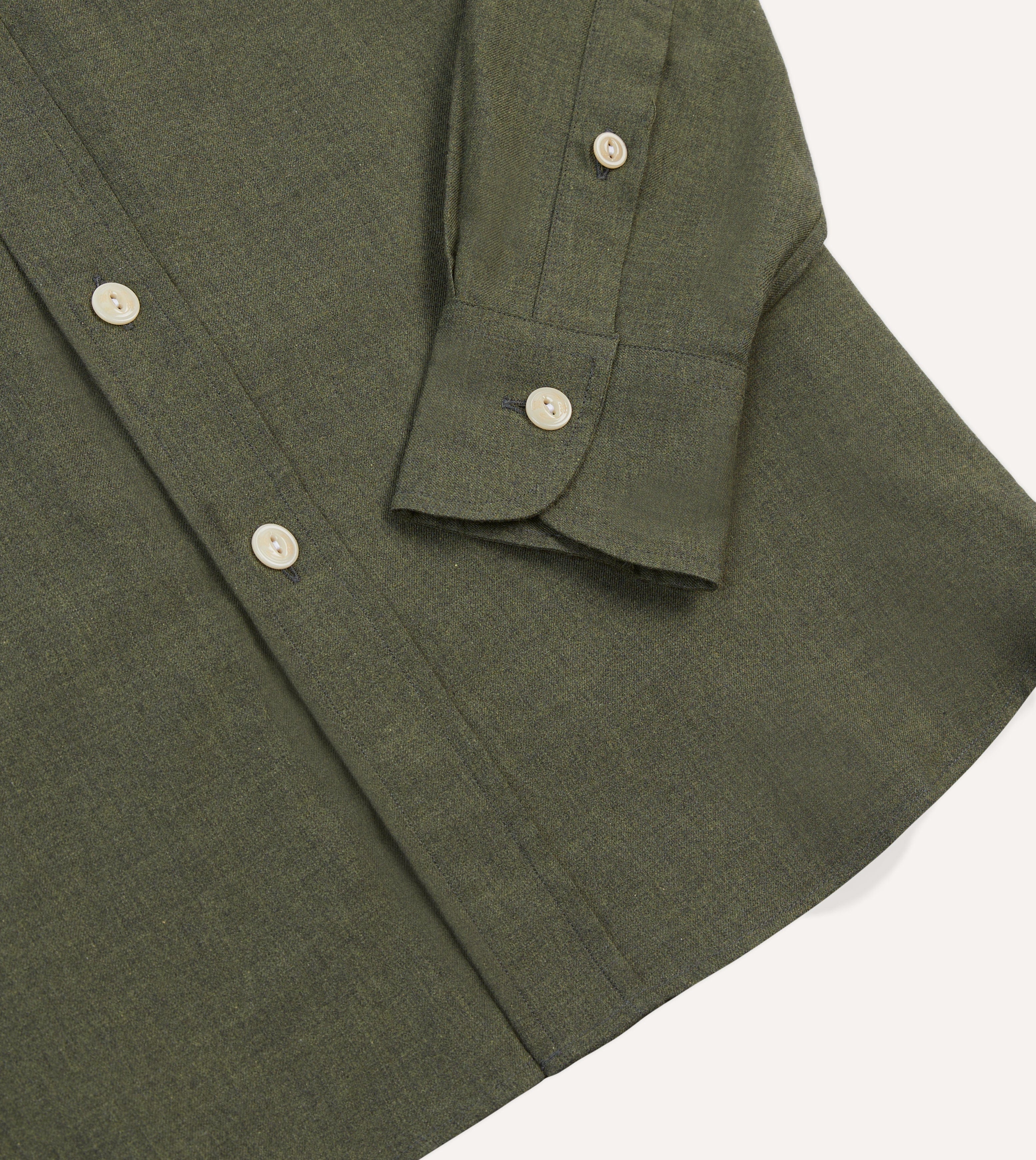 Khaki Green Cotton Flannel Two-Pocket Work Shirt – Drakes