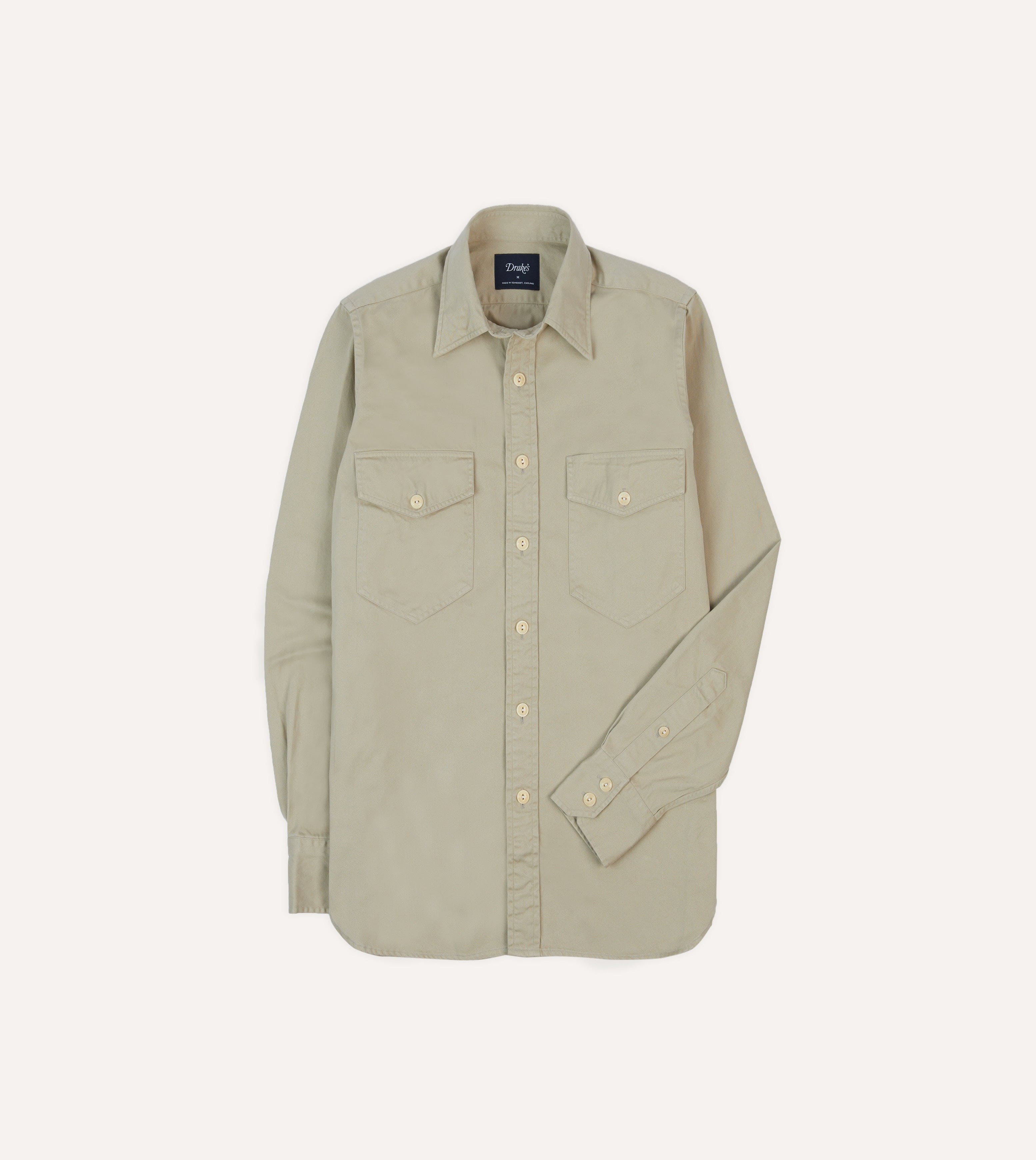 Stone Cotton Long Point Collar Work Shirt