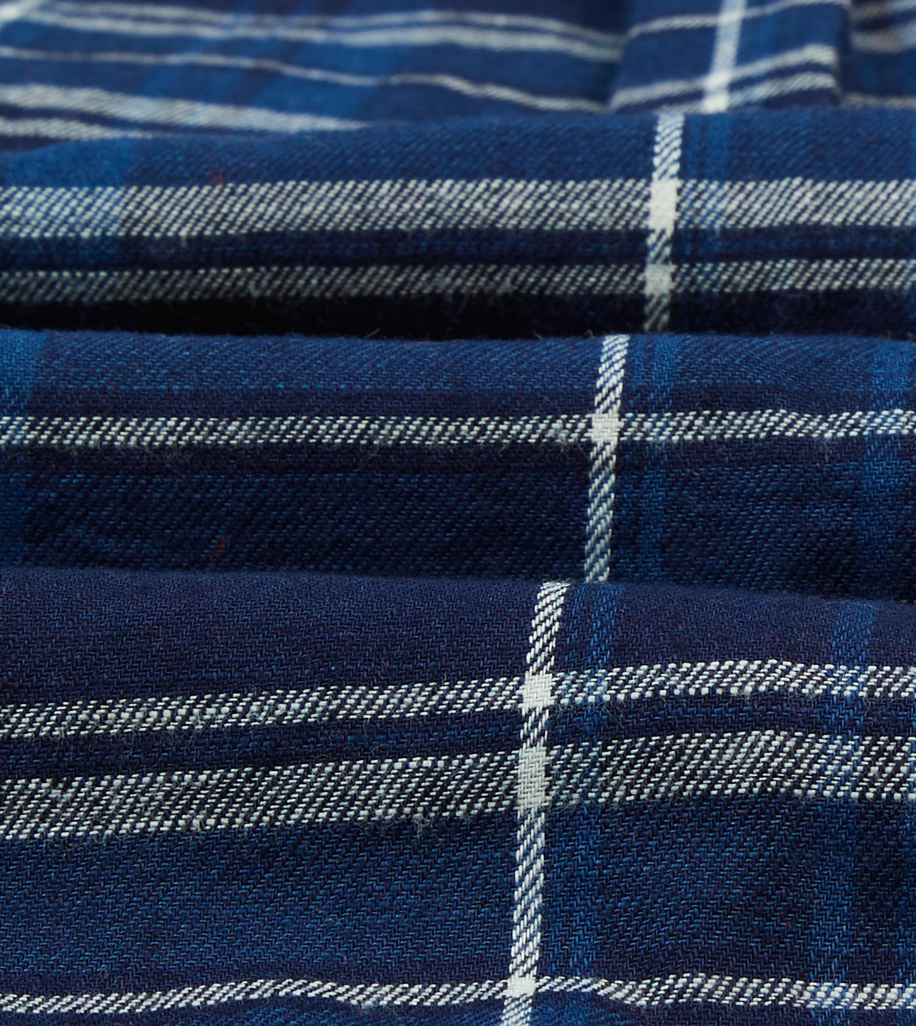 Blue Check Cotton Long Point Collar Work Shirt