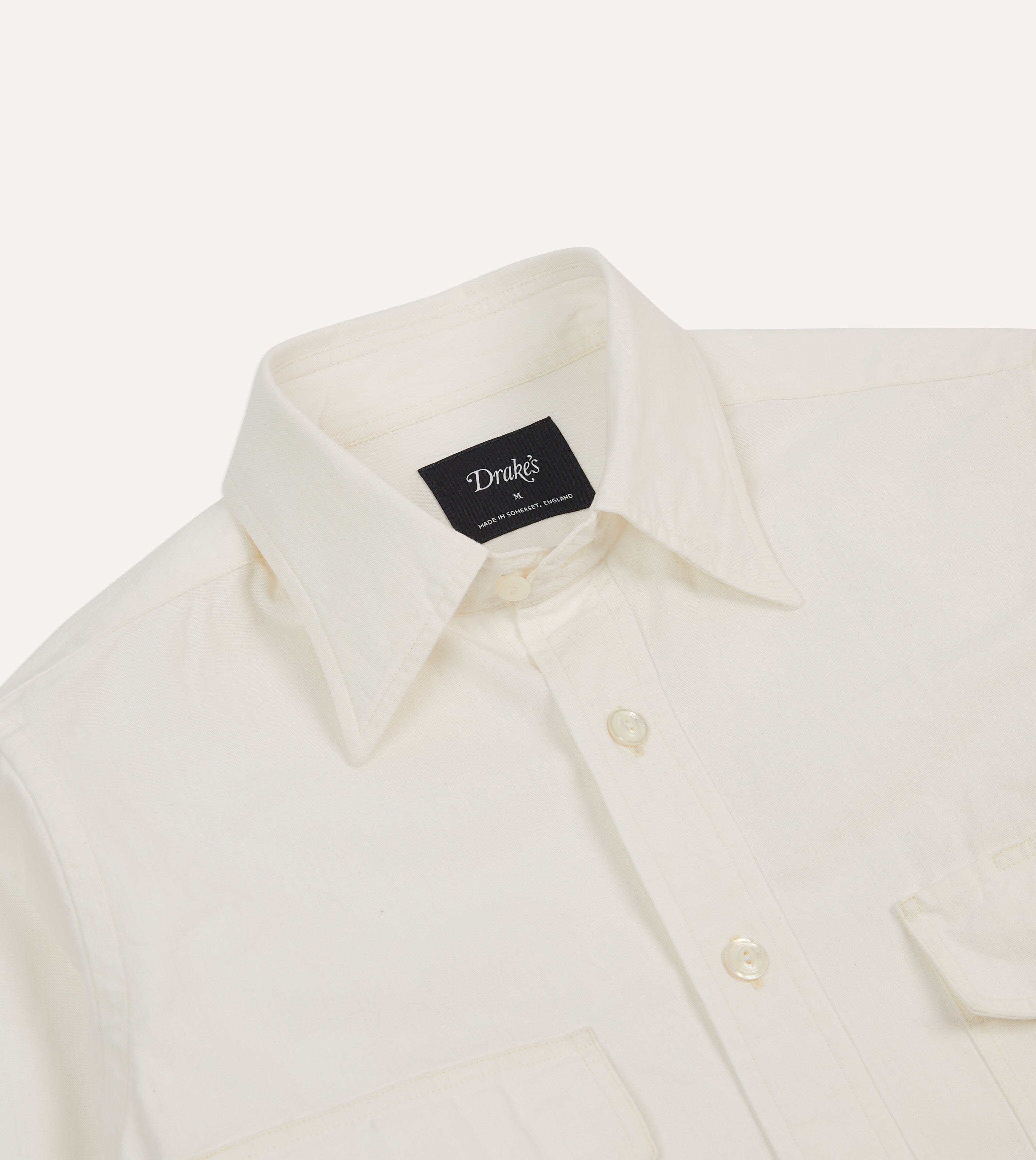 White Cotton Two-Pocket Work Shirt – Drakes