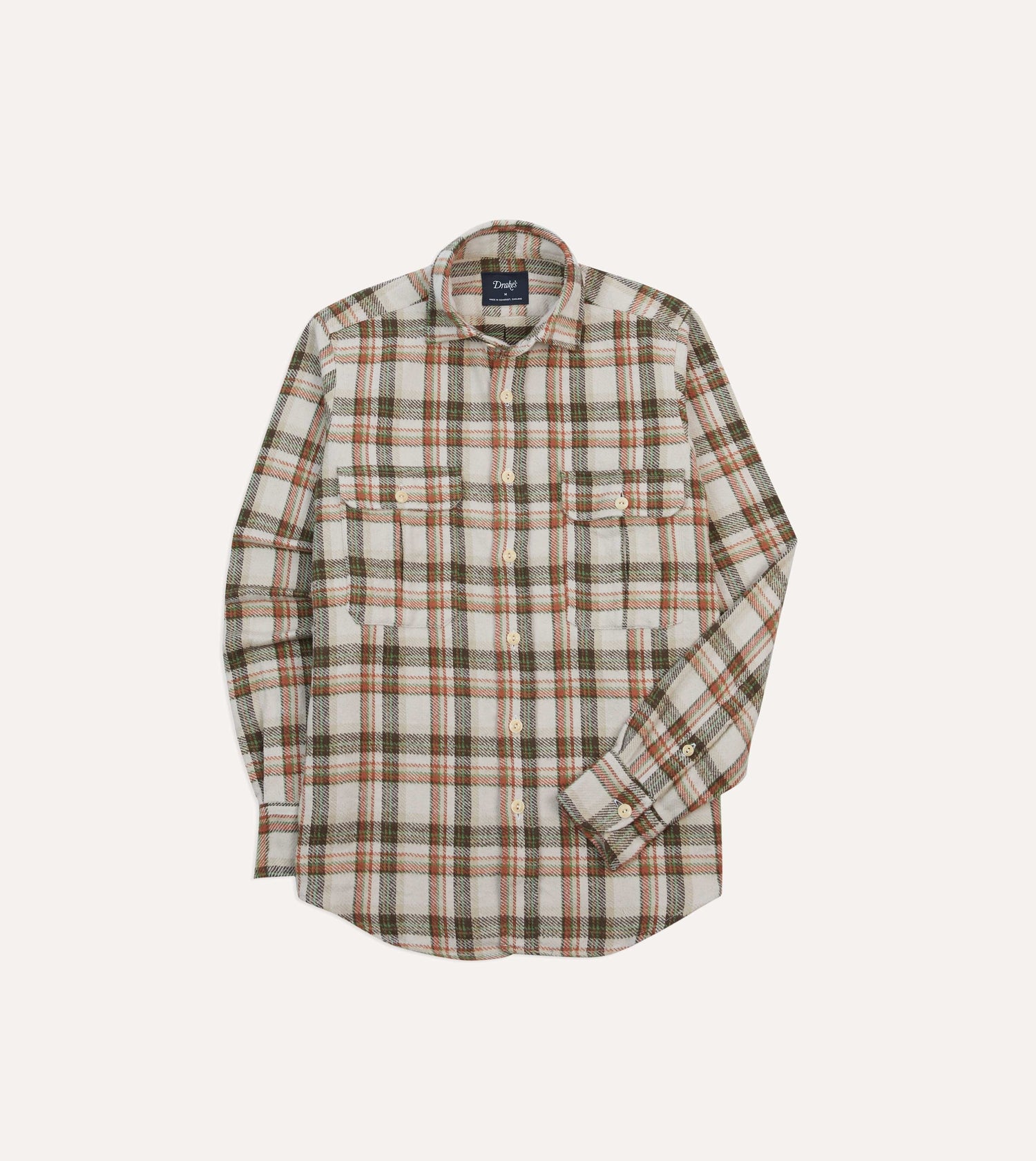 Ecru Check Cotton Two-Pocket Work Shirt