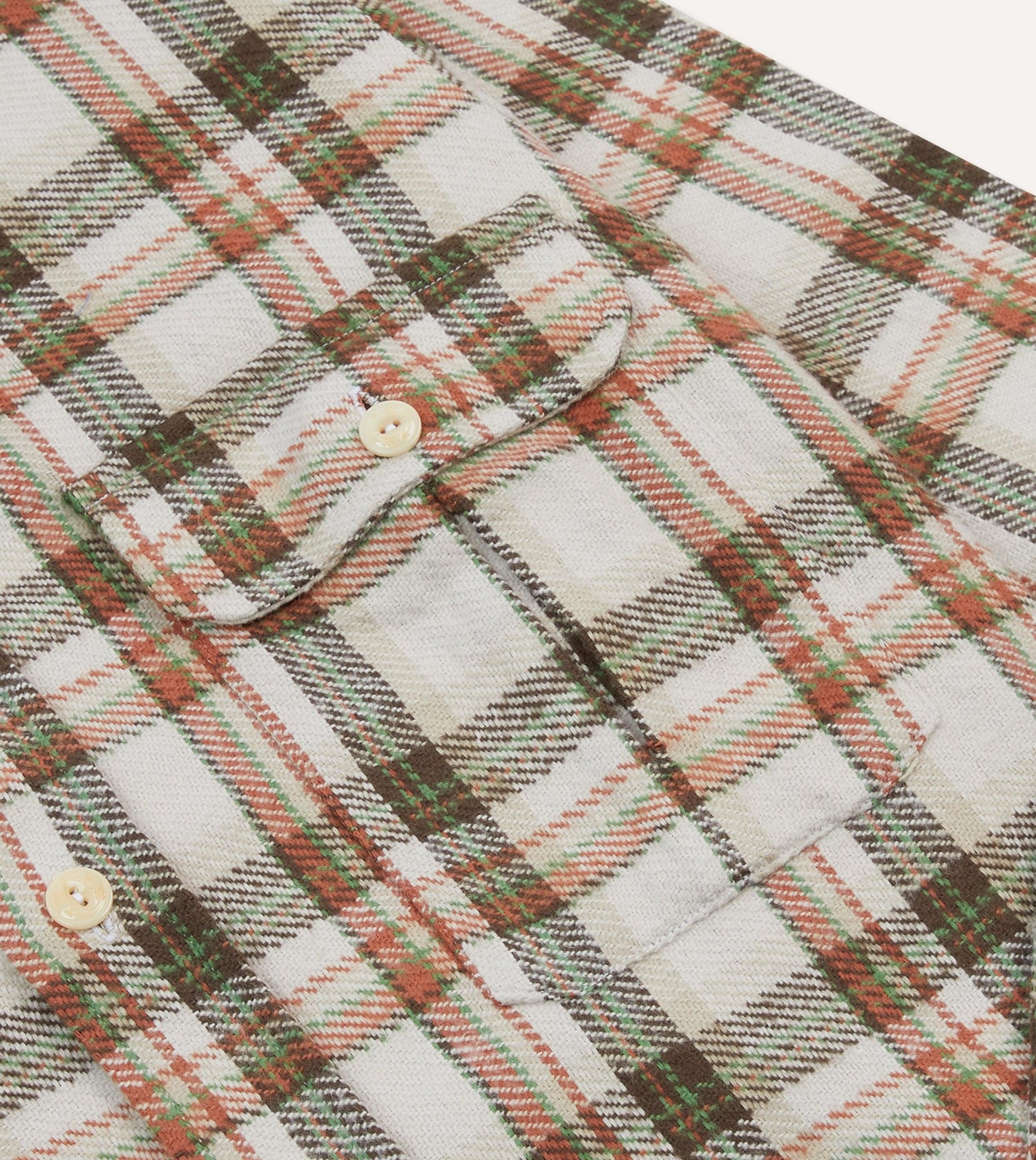 Ecru Check Cotton Two-Pocket Work Shirt