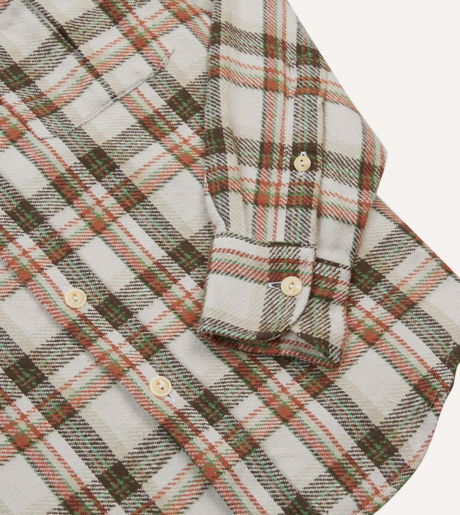 Ecru Check Cotton Two-Pocket Work Shirt