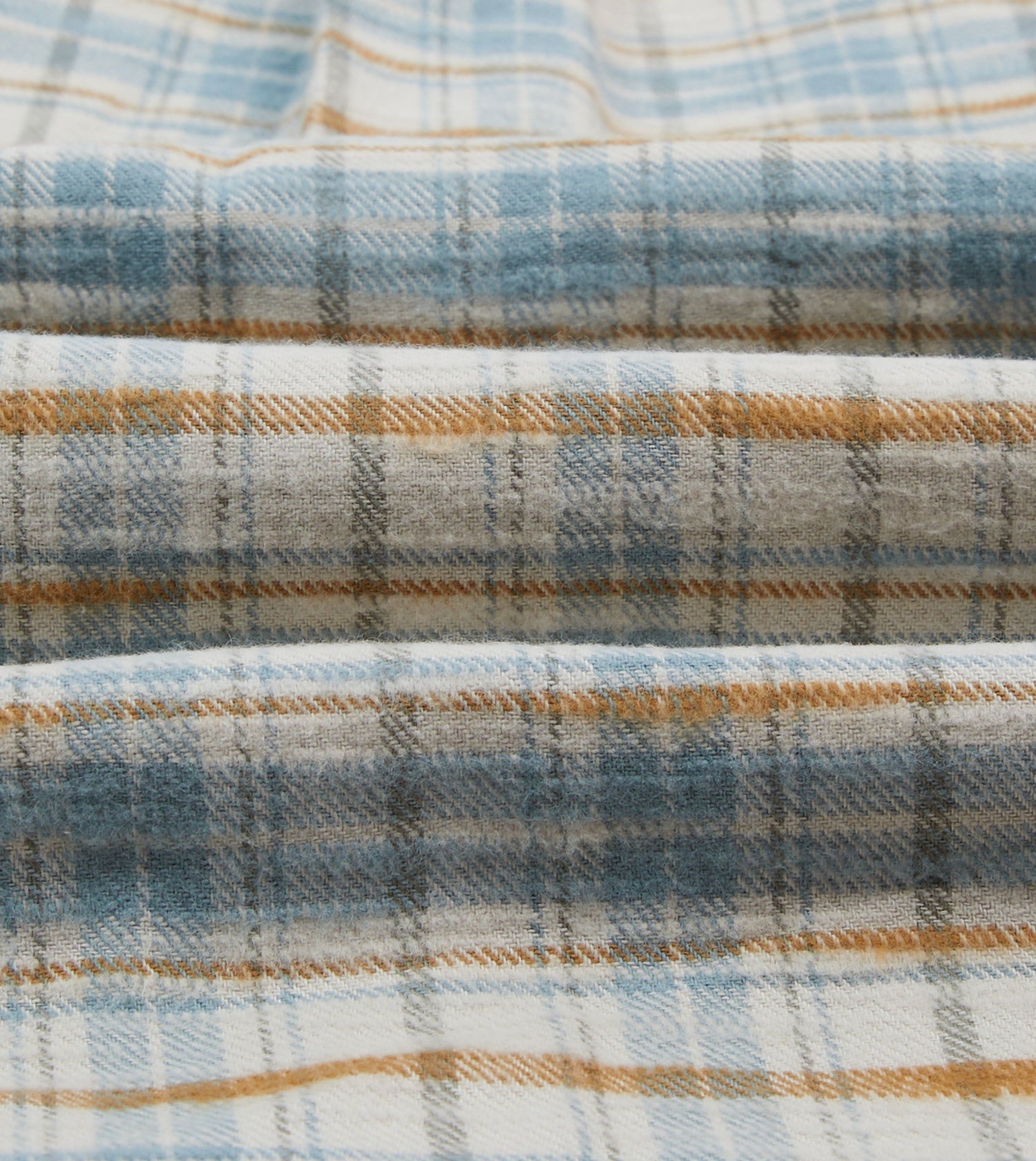 Ecru and Blue Check Cotton Two-Pocket Work Shirt