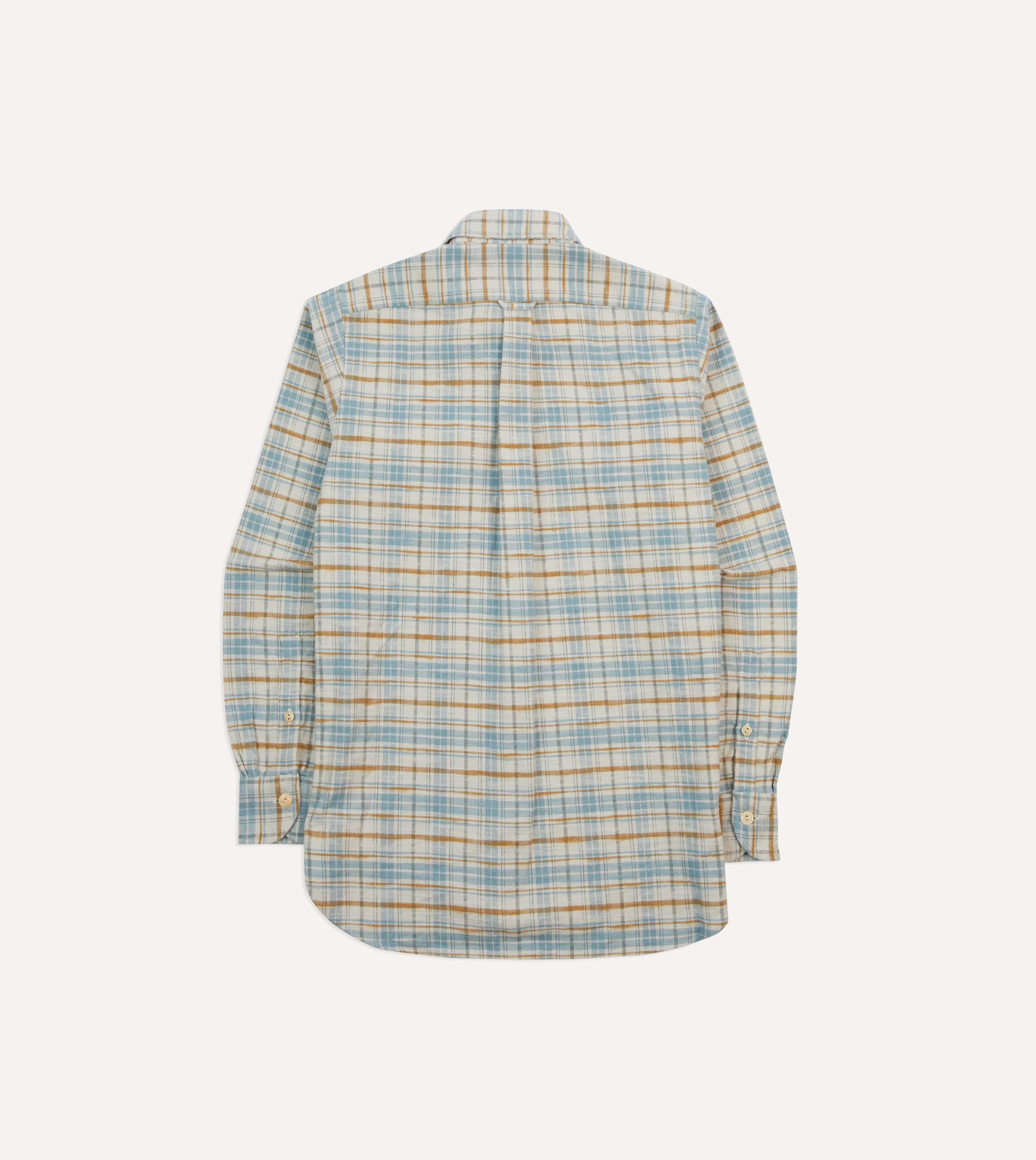 Ecru and Blue Check Cotton Two-Pocket Work Shirt