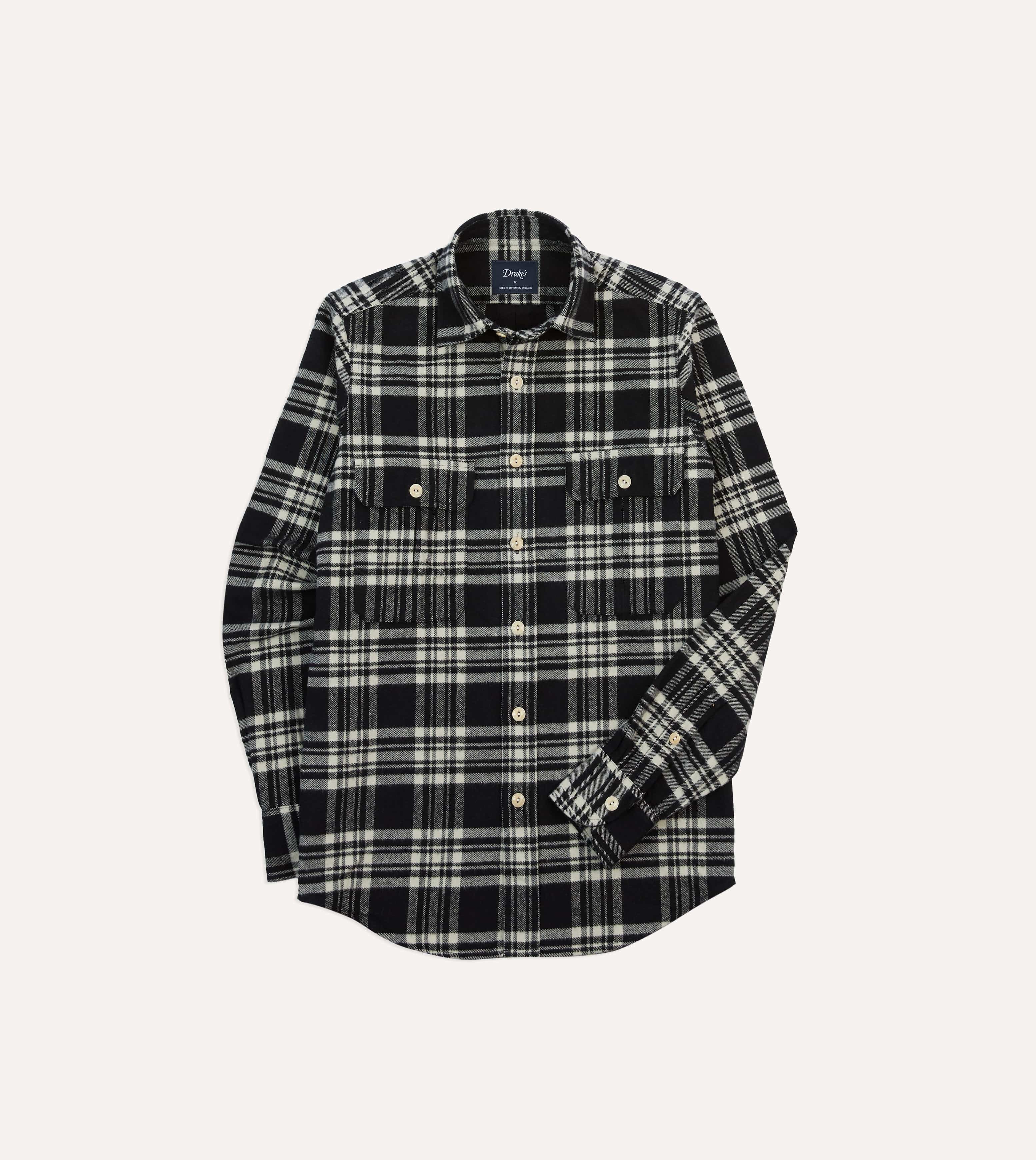 Black Check Cotton Two-Pocket Work Shirt