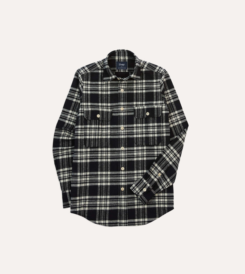 Black Check Cotton Two-Pocket Work Shirt