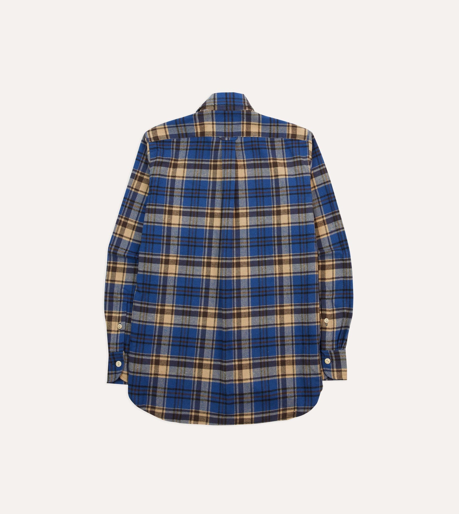 Blue and Ecru Check Brushed Cotton Two-Pocket Work Shirt