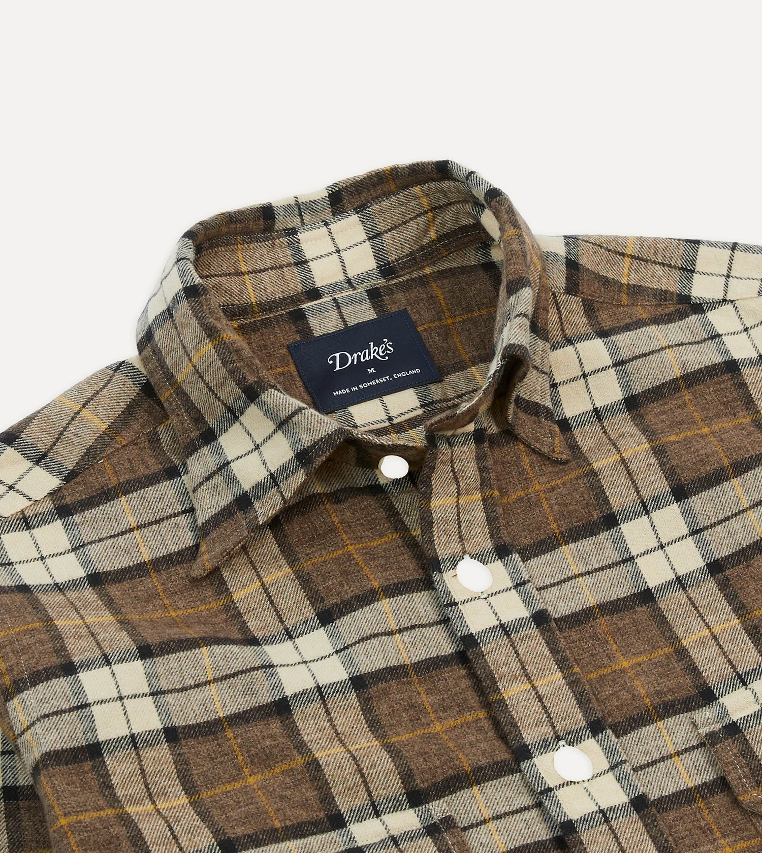Brown Check Brushed Cotton Two-Pocket Work Shirt