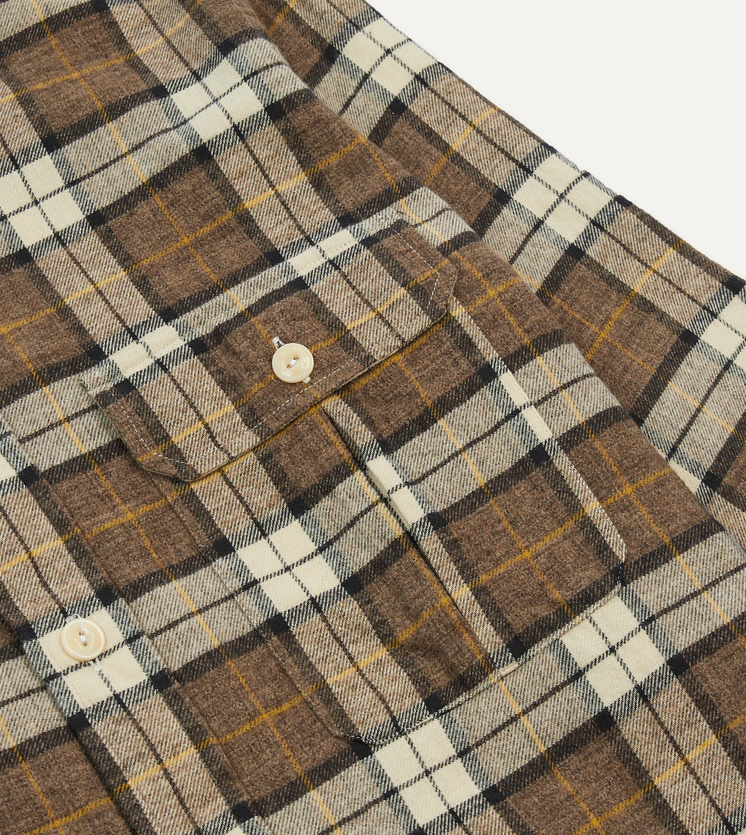 Brown Check Brushed Cotton Two-Pocket Work Shirt