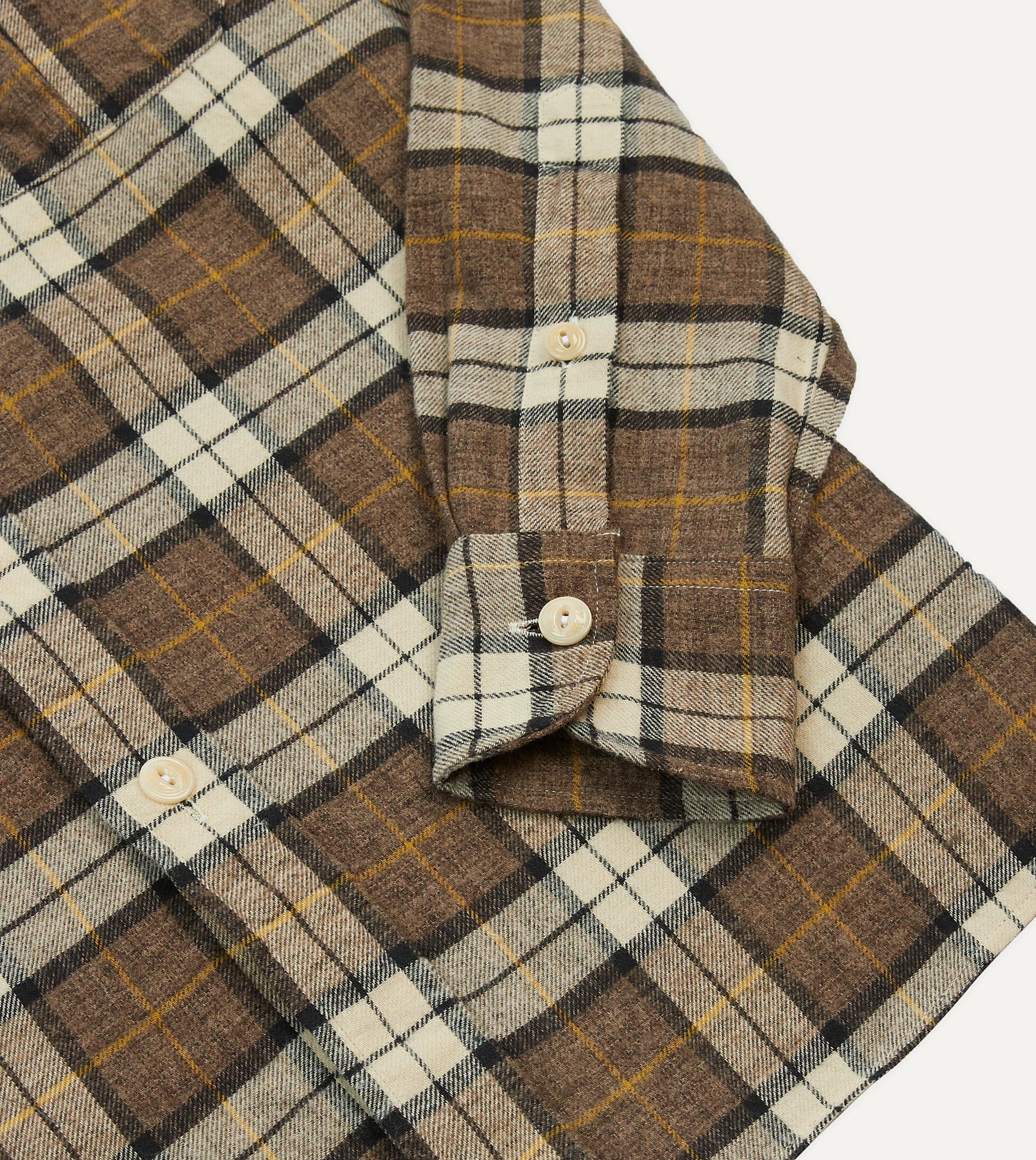 Brown Check Brushed Cotton Two-Pocket Work Shirt