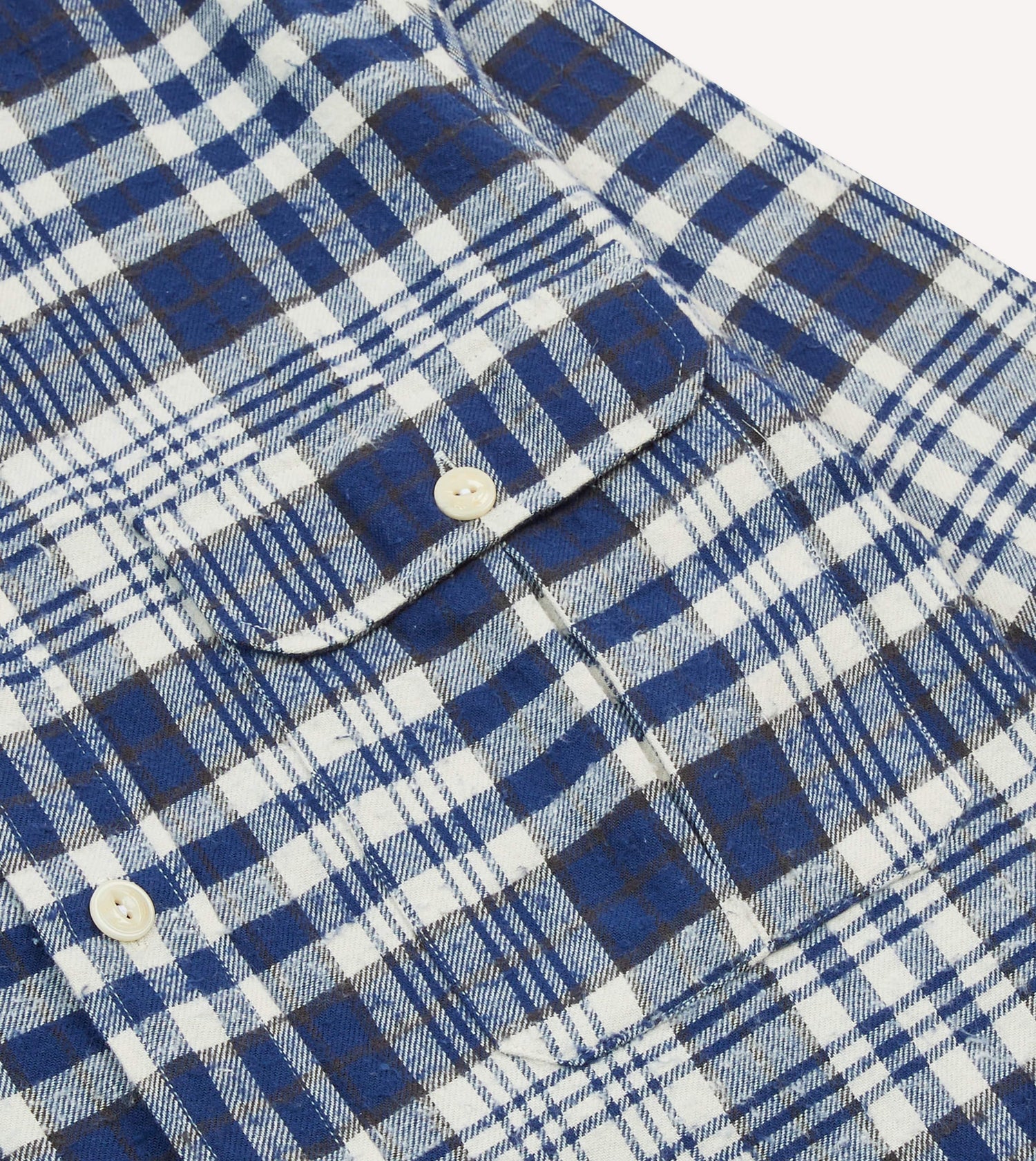 Blue Check Brushed Cotton Two-Pocket Work Shirt