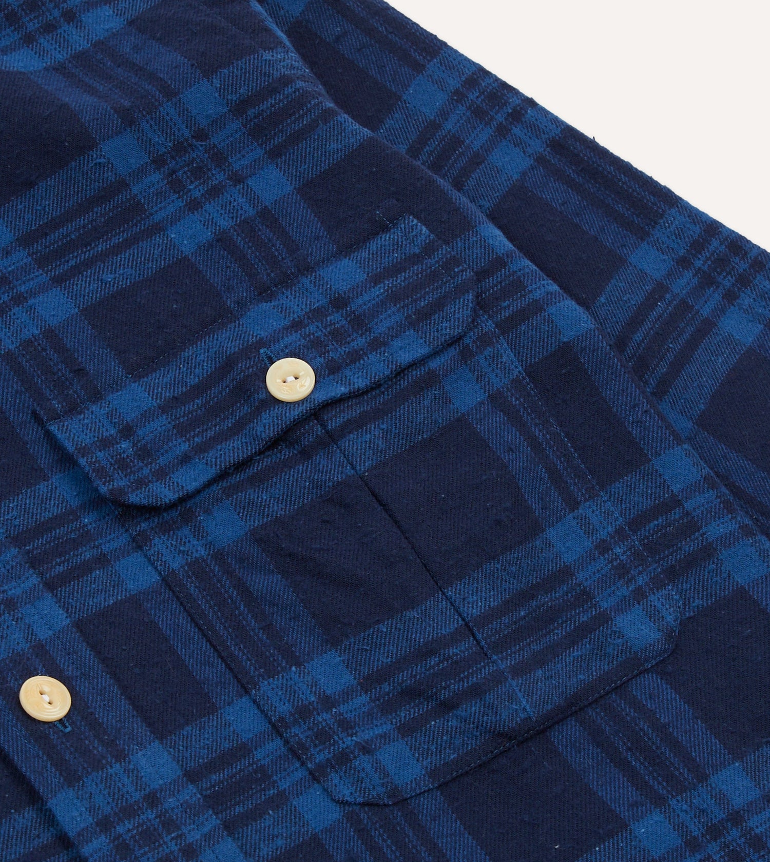 Navy Check Brushed Cotton Two-Pocket Work Shirt