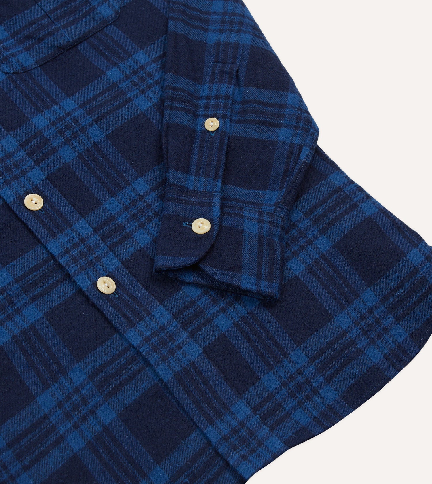 Navy Check Brushed Cotton Two-Pocket Work Shirt