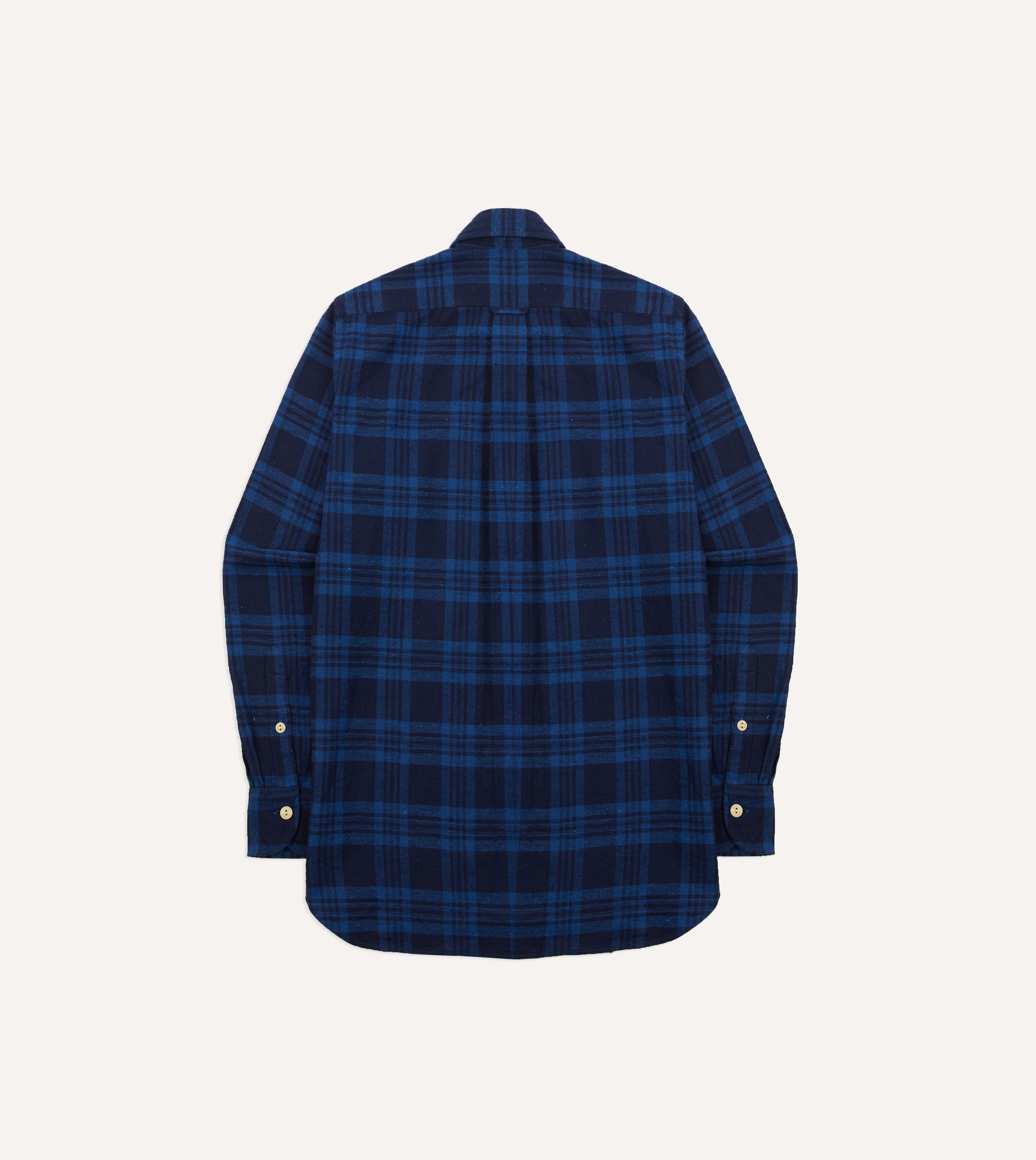 Navy Check Brushed Cotton Two-Pocket Work Shirt