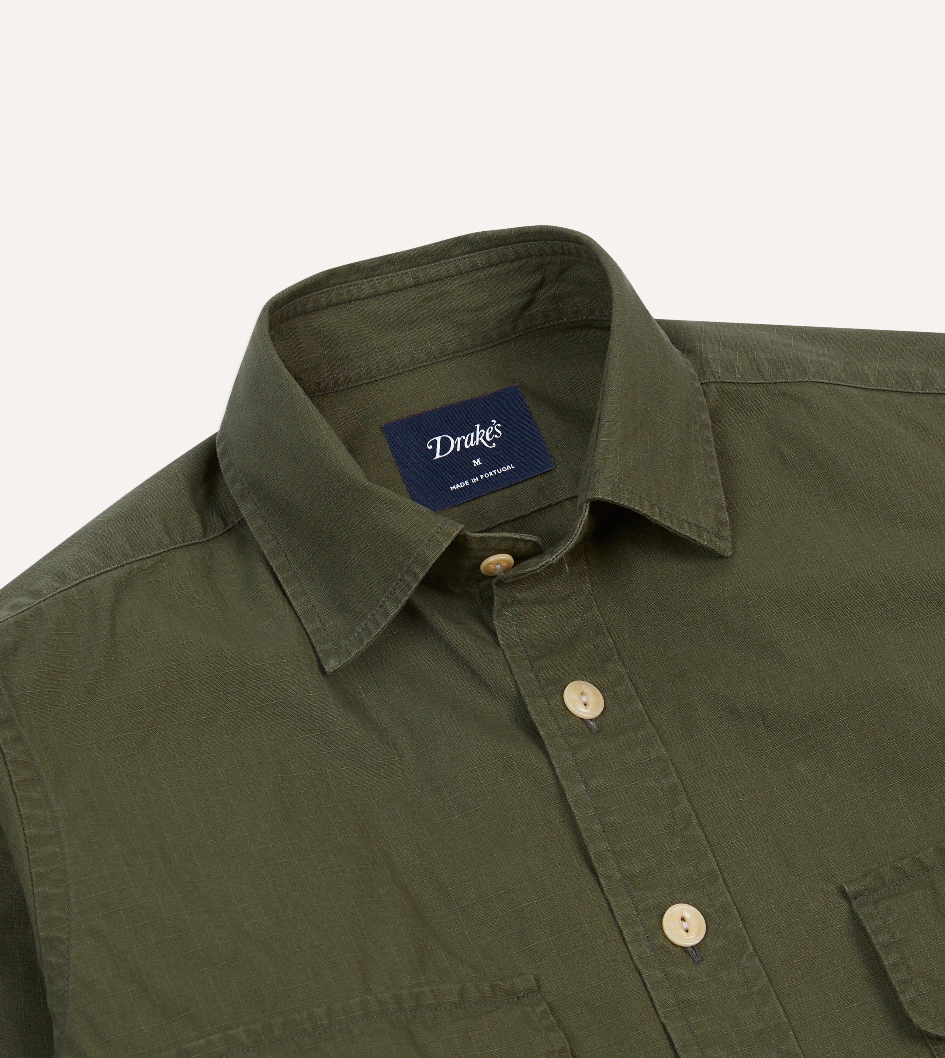 Olive Ripstop Cotton Work Shirt – Drakes