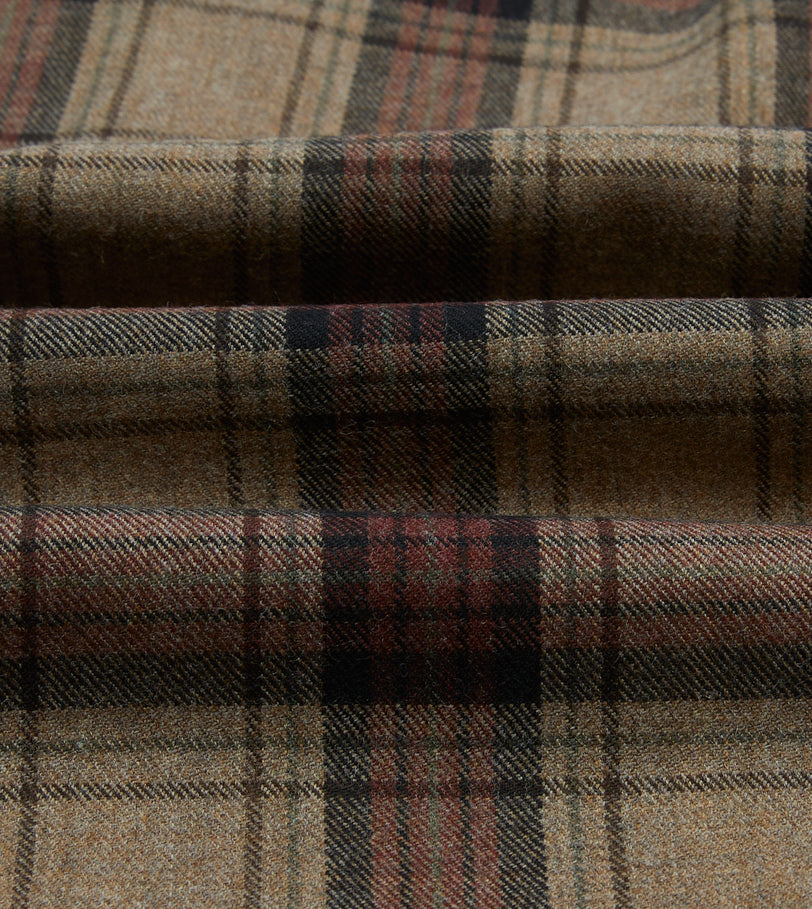 Brown Check Wool Two-Pocket Camp Collar Work Shirt