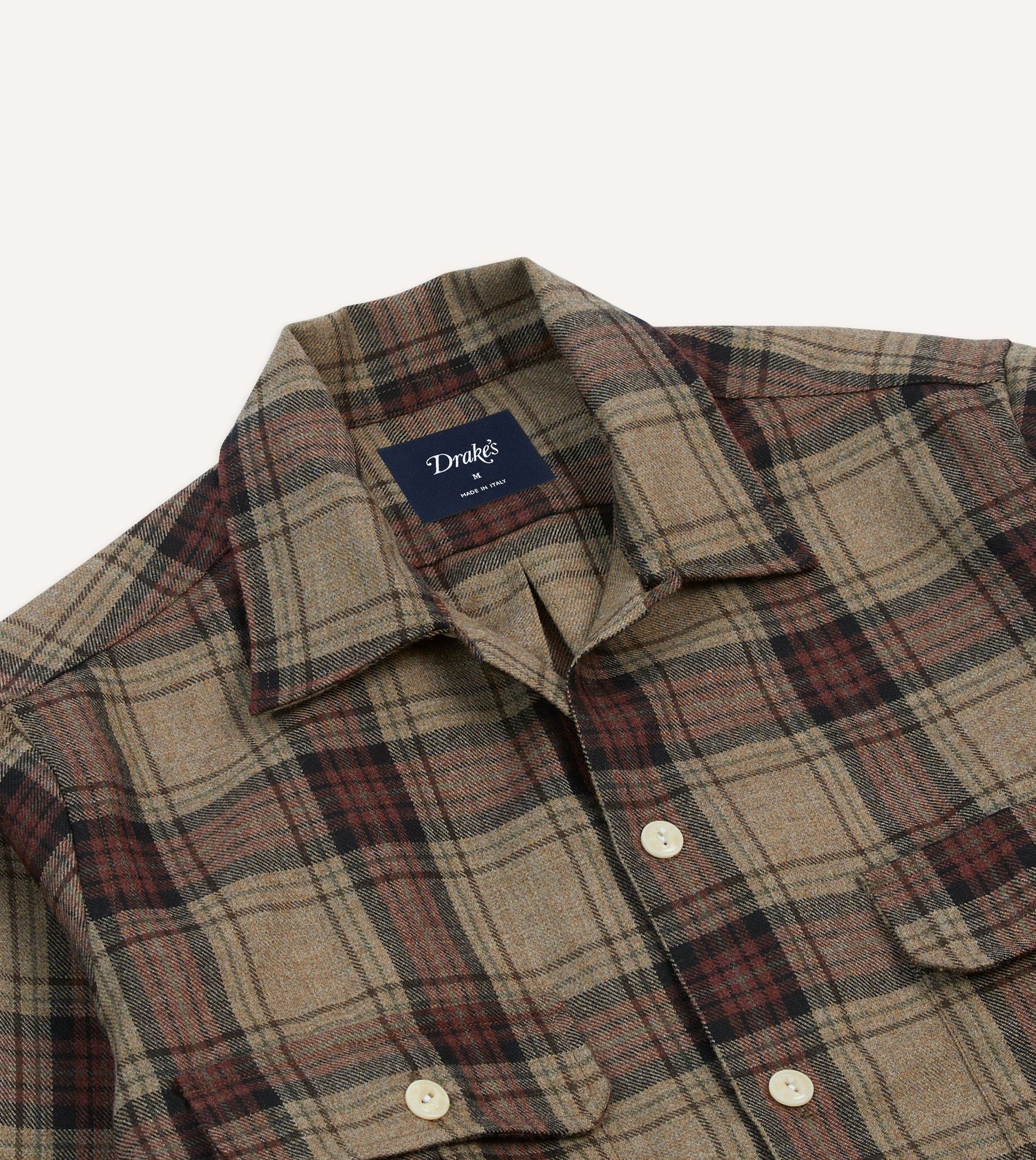 Brown Check Wool Two-Pocket Camp Collar Work Shirt