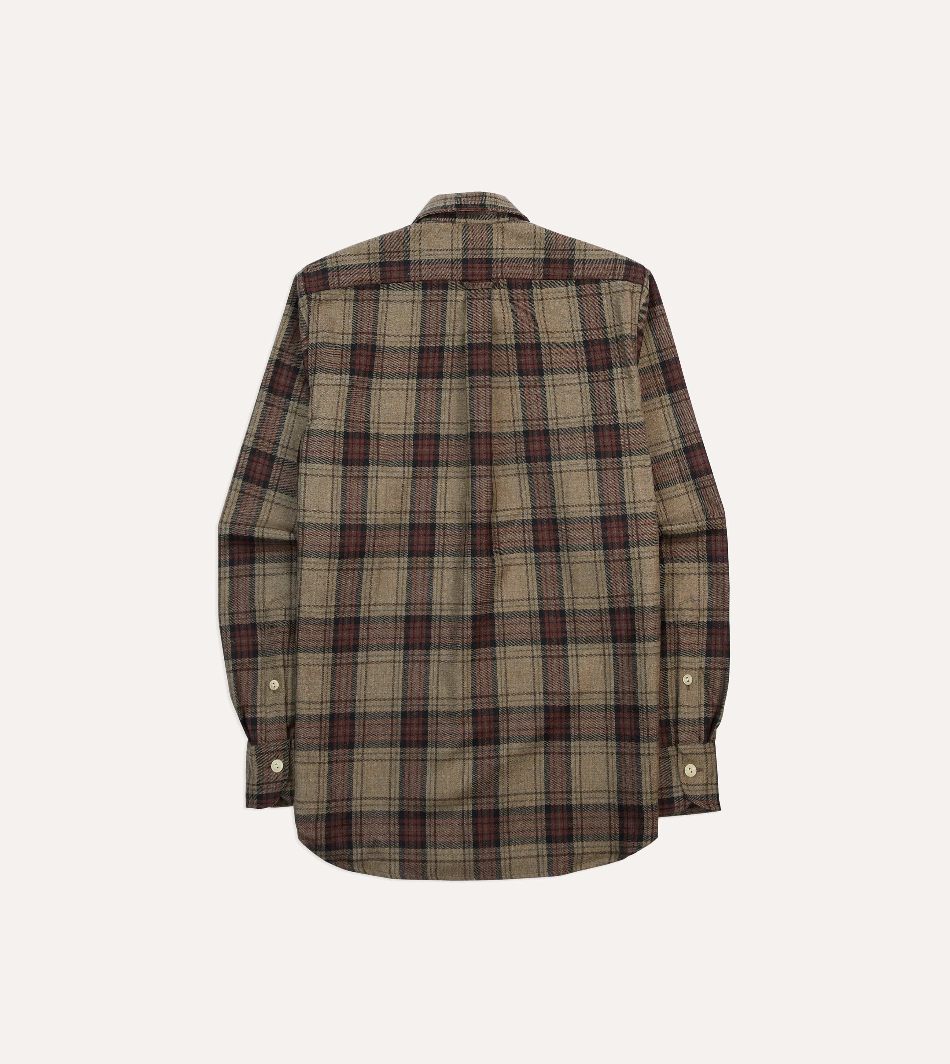 Brown Check Wool Two-Pocket Camp Collar Work Shirt