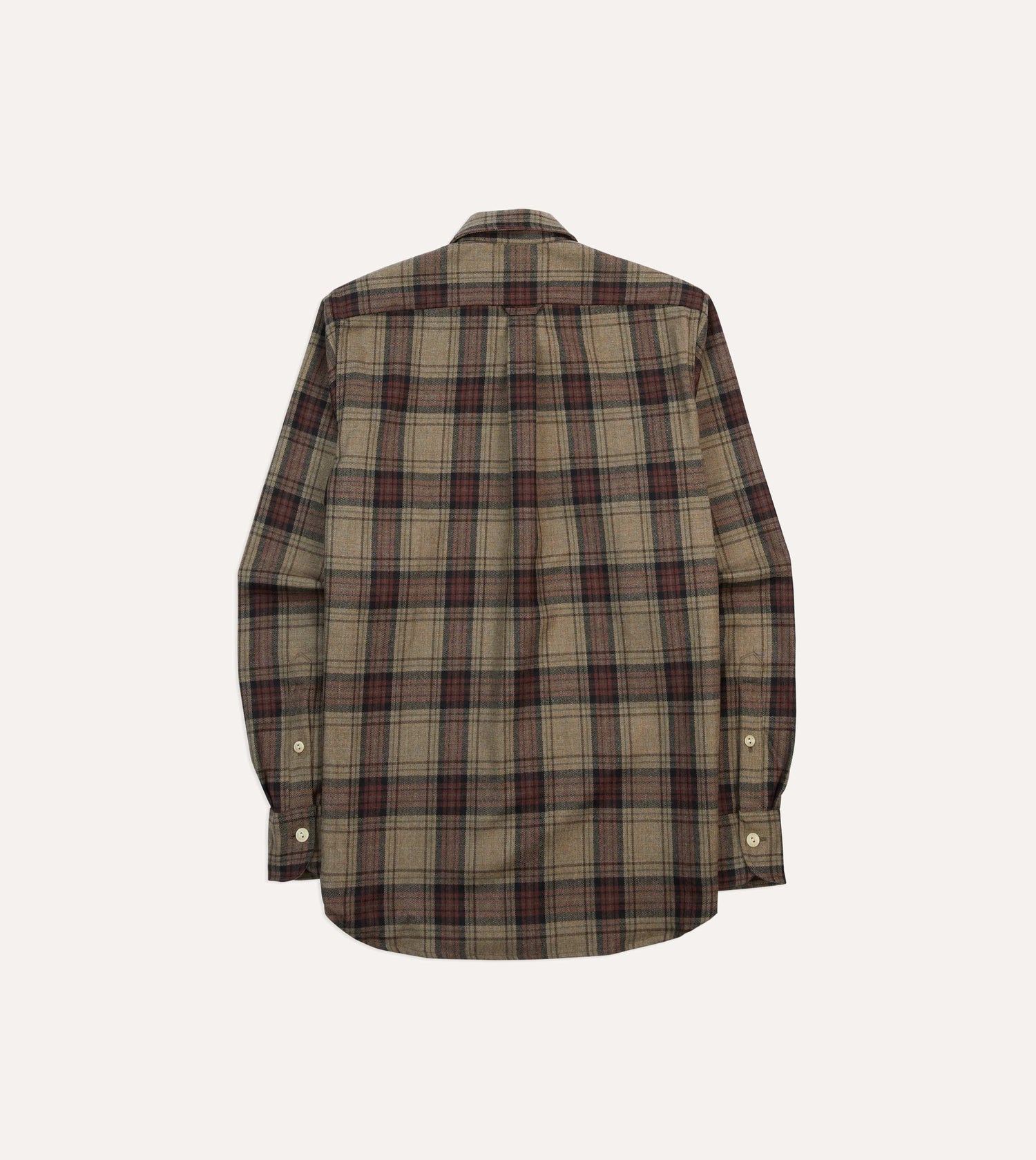 Brown Check Wool Two-Pocket Camp Collar Work Shirt