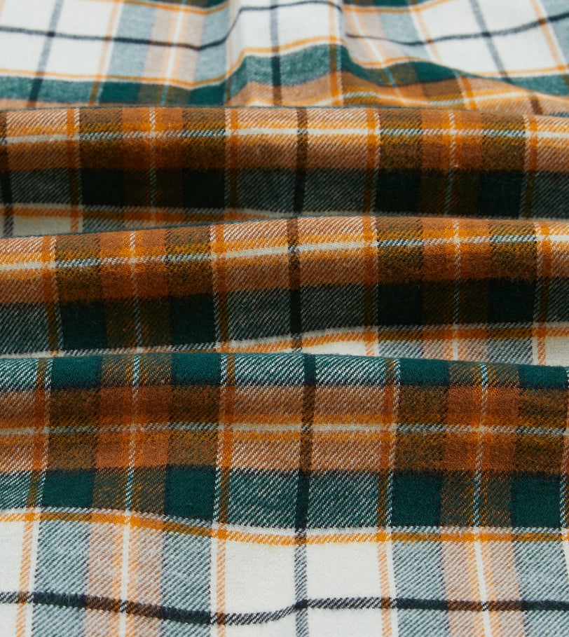 Ecru and Orange Check Cotton Two-Pocket Work Shirt