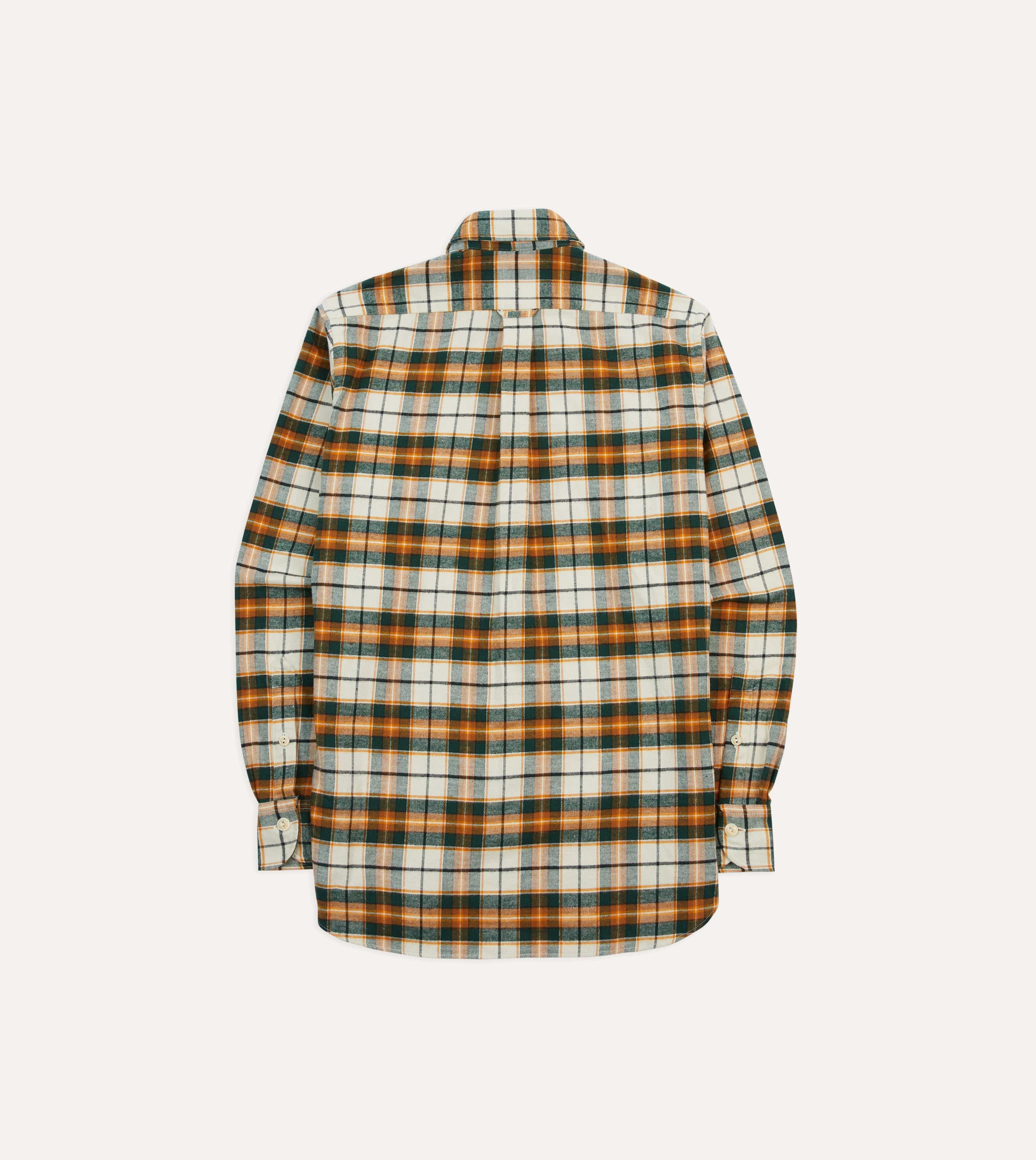 Ecru and Orange Check Cotton Two-Pocket Work Shirt