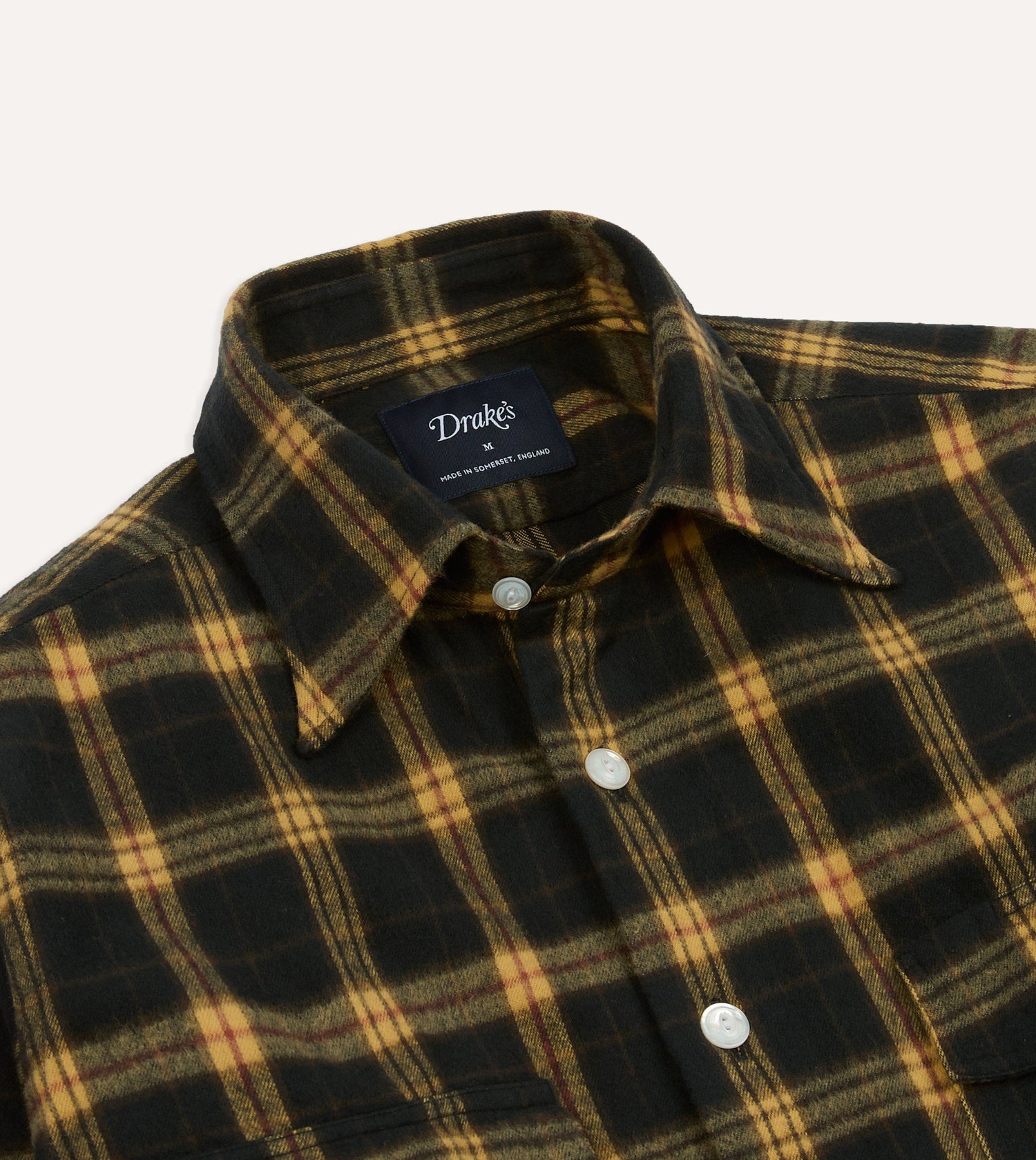 Green and Yellow Brushed Cotton Long Point Collar Work Shirt