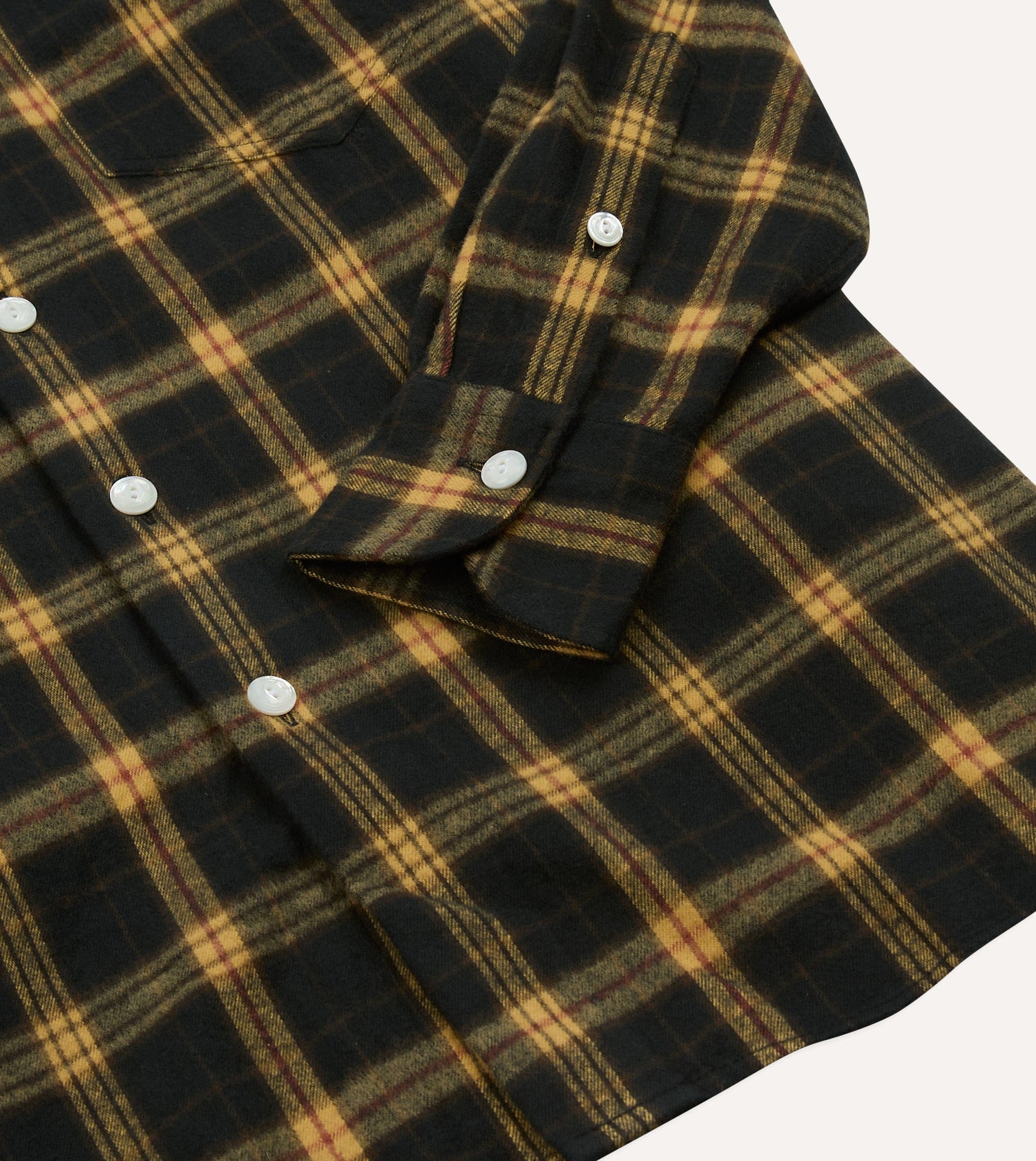 Green and Yellow Brushed Cotton Long Point Collar Work Shirt