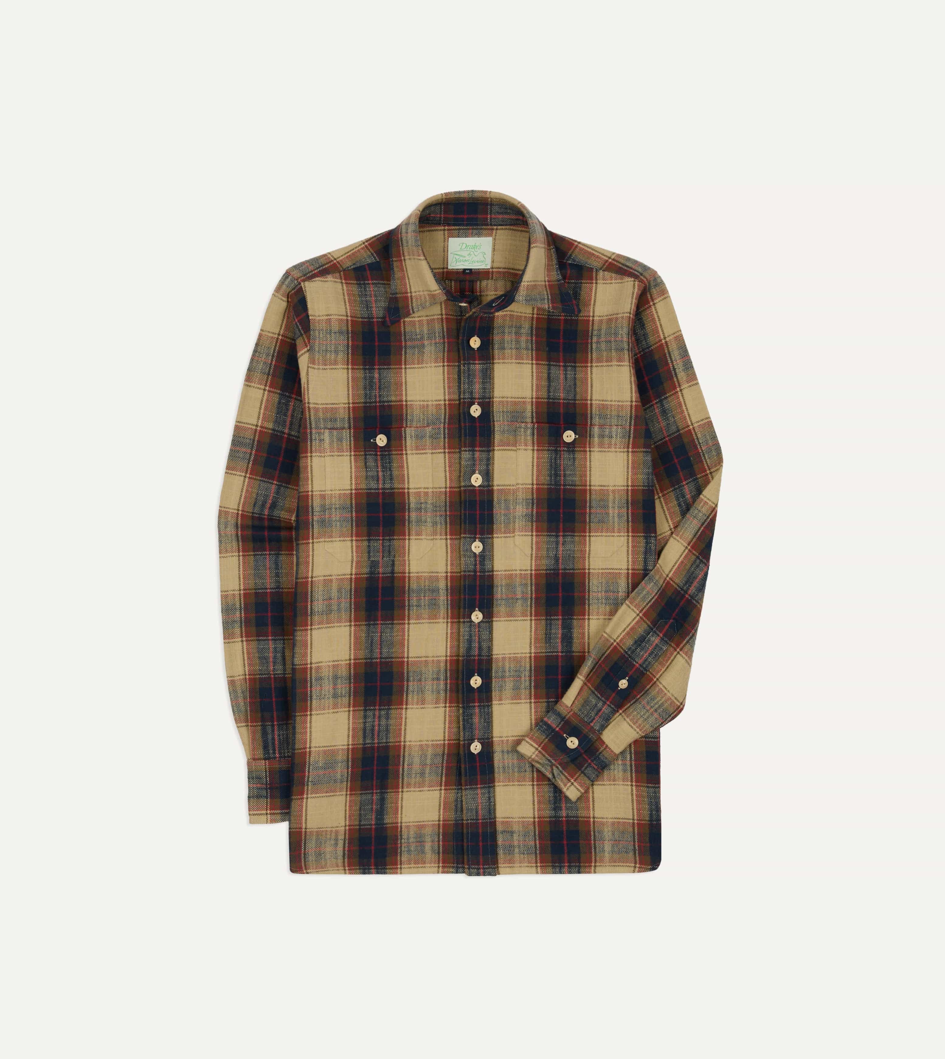 Drake's by A. Levine Check Brushed Cotton Two-Pocket Work Shirt