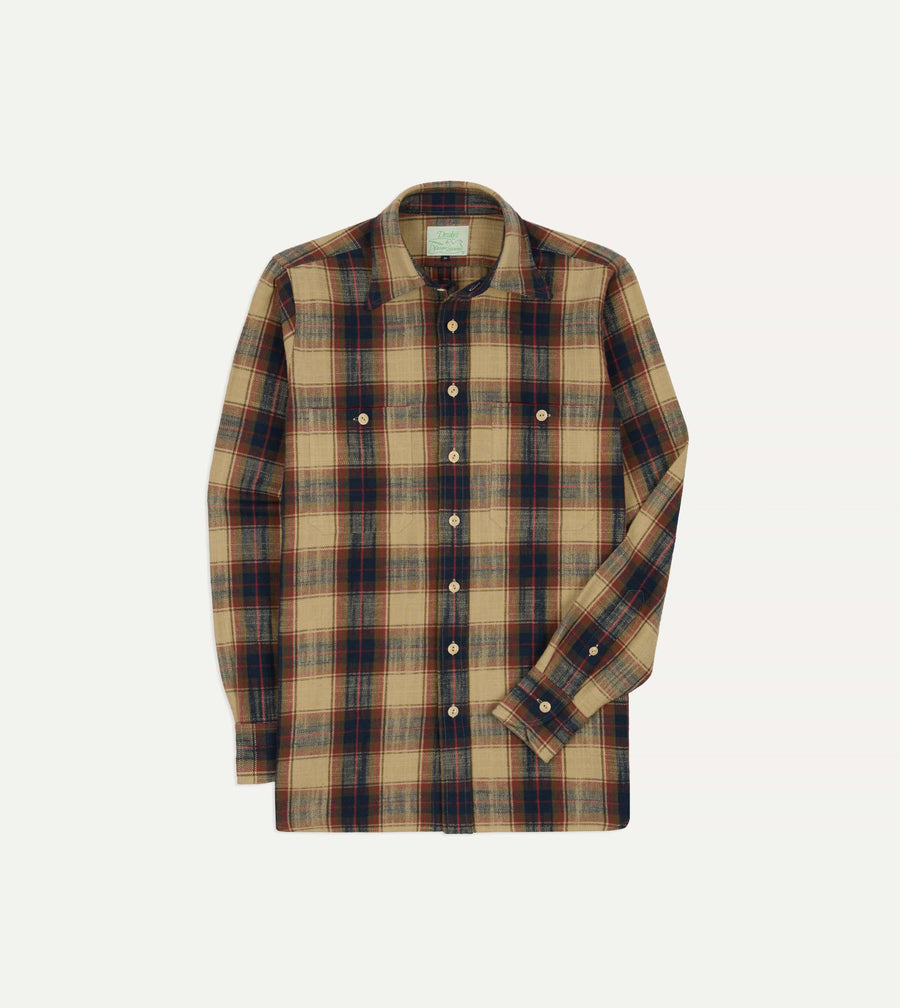 Drake's by A. Levine Check Brushed Cotton Two-Pocket Work Shirt