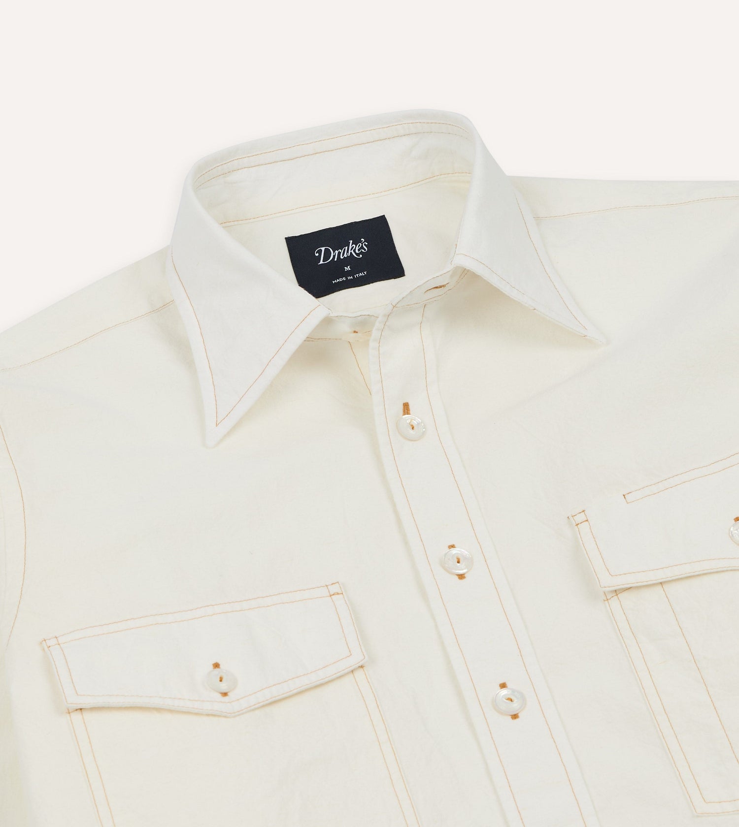 White Cotton-Linen Two-Pocket Work Shirt