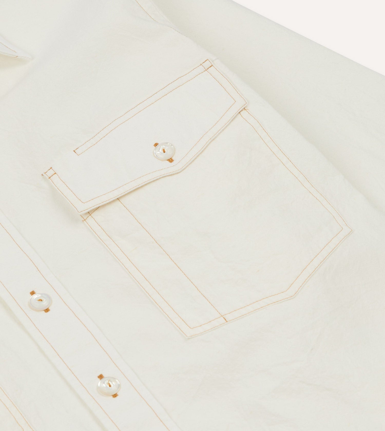 White Cotton-Linen Two-Pocket Work Shirt