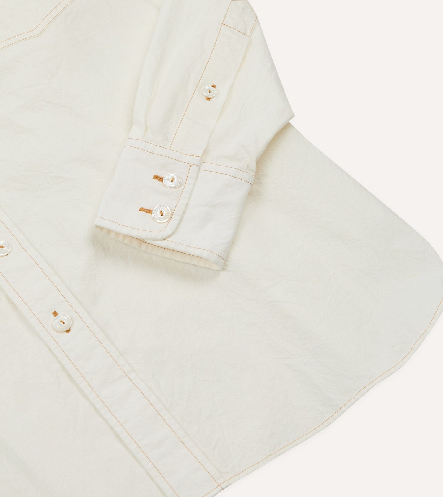 White Cotton-Linen Two-Pocket Work Shirt