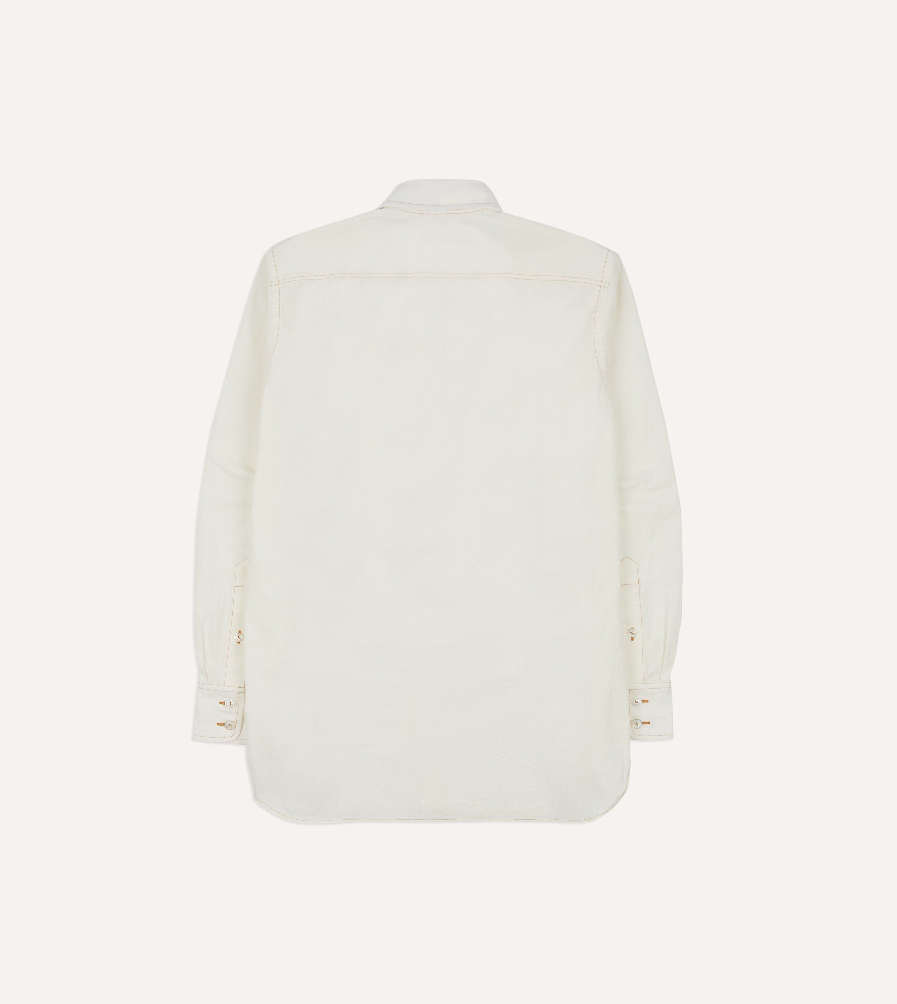 White Cotton-Linen Two-Pocket Work Shirt