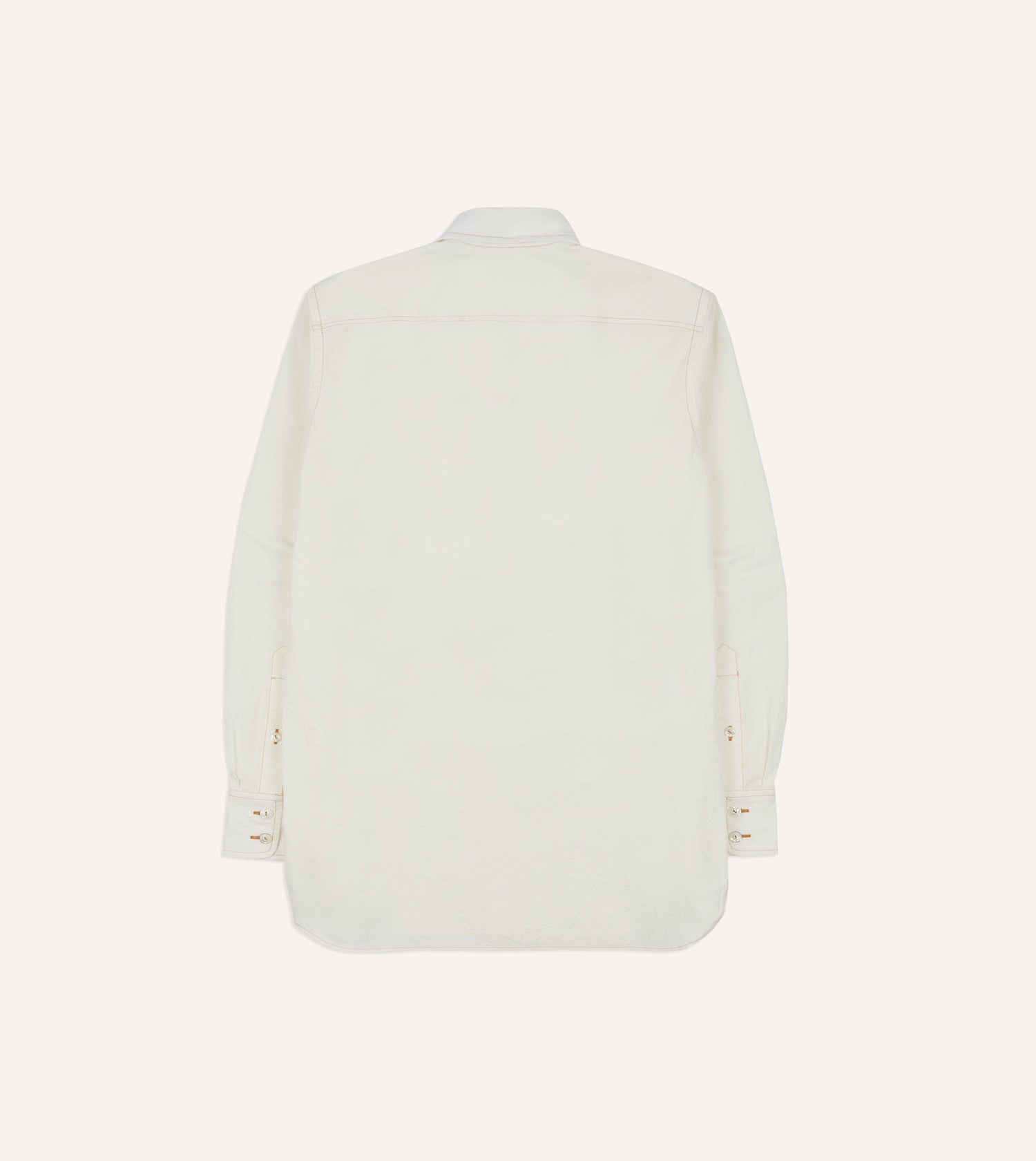 White Cotton-Linen Two-Pocket Work Shirt