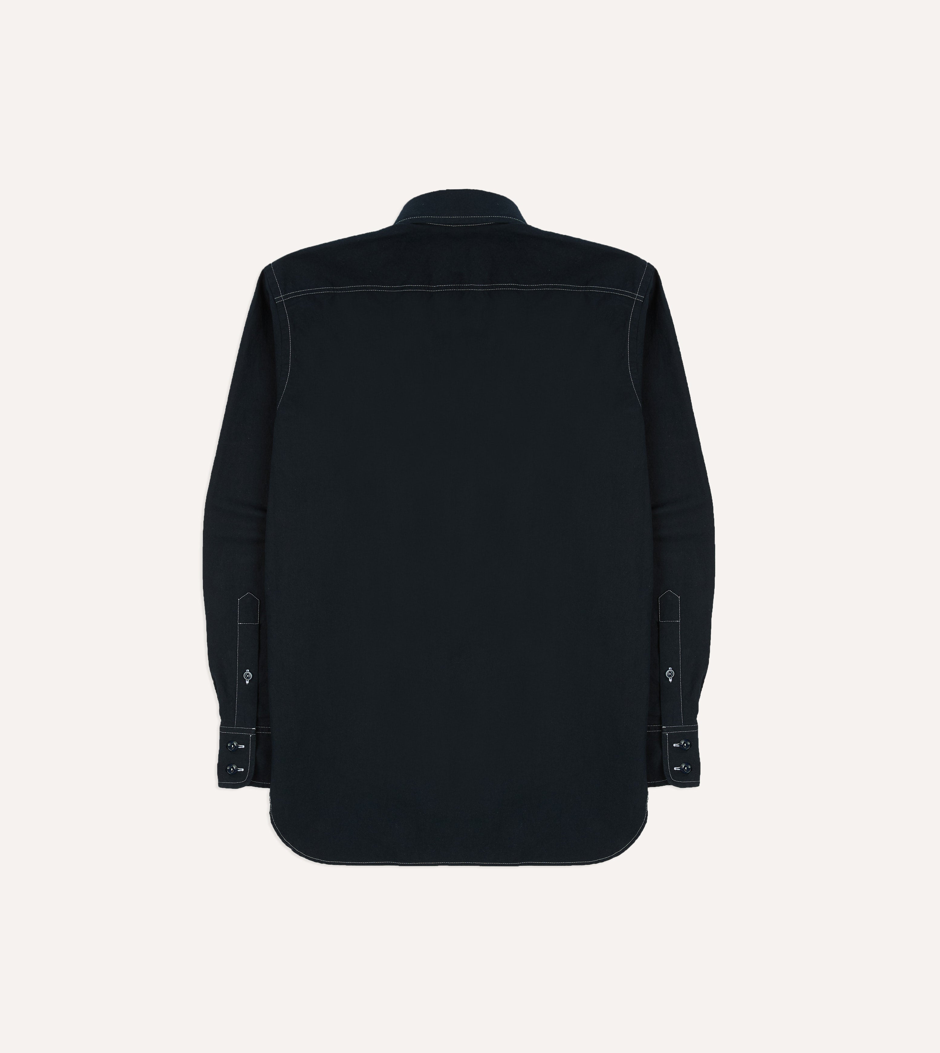 Navy Contrast Stitch Cotton-Linen Two-Pocket Work Shirt