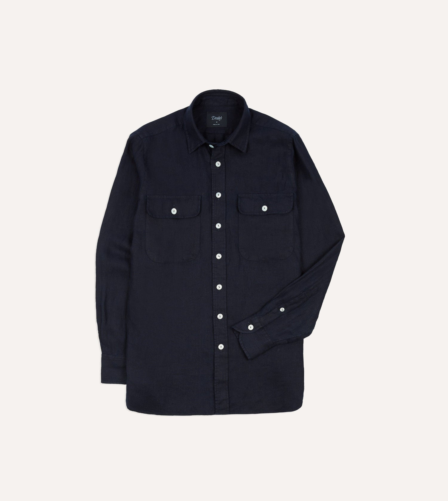 Navy Linen Twill Two-Pocket Work Shirt